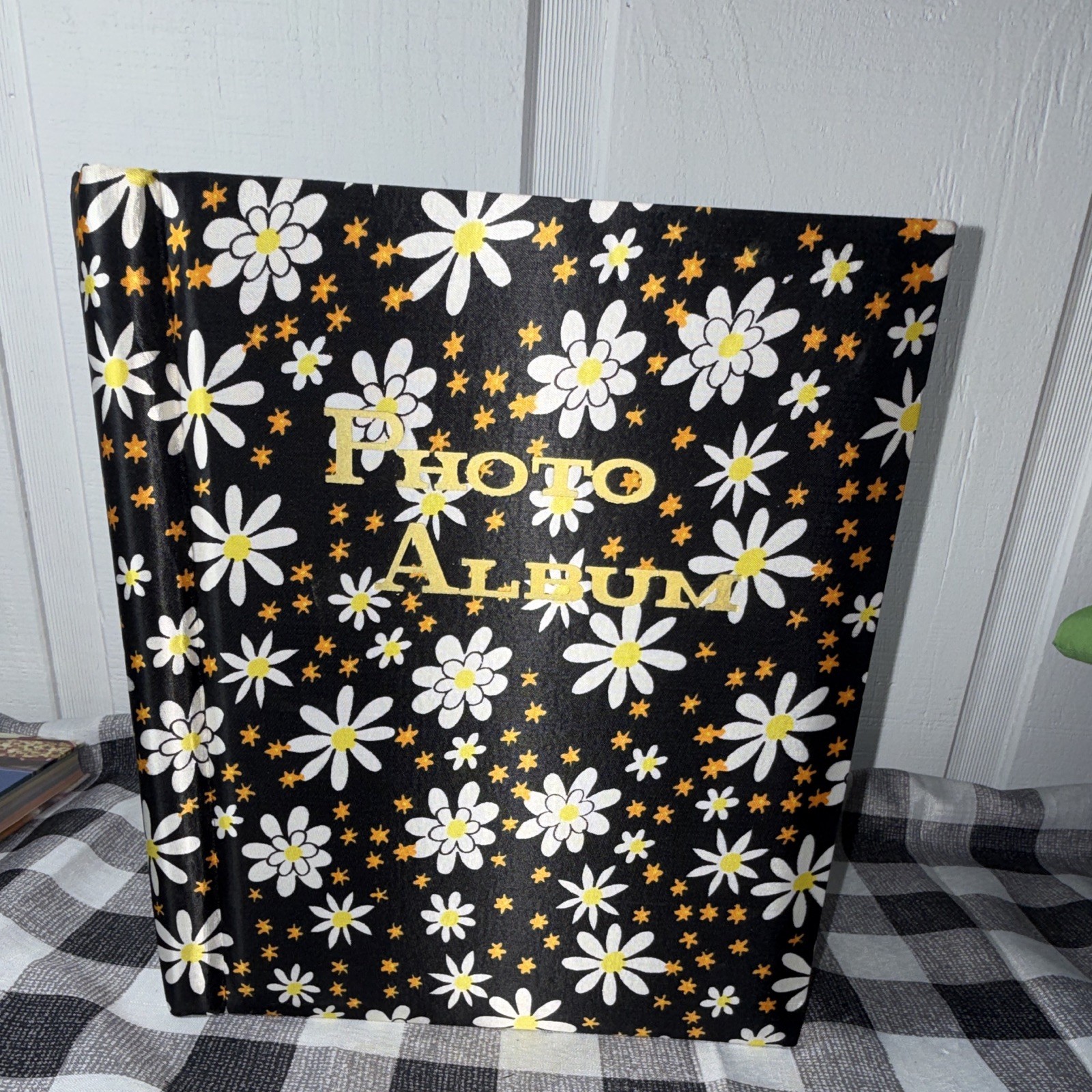 Vintage 1970’s Self-Adhesive Spiral Bound Photo Album, Black Floral Daisy Cover