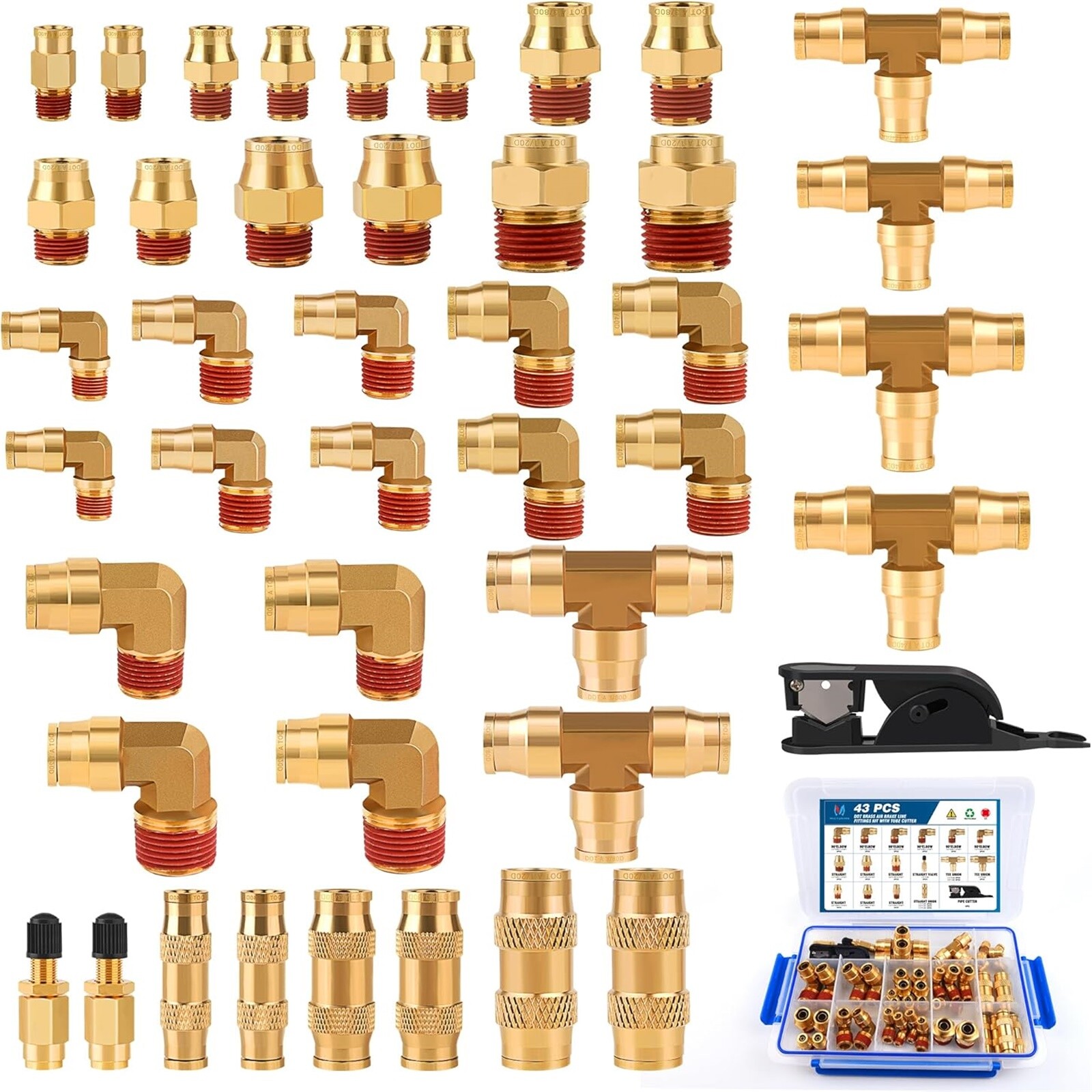 43 PCS Brass DOT Air Brake Line Fittings 1/4\ 43 PCS Brass DOT Air Brake Line Fittings 1/4\