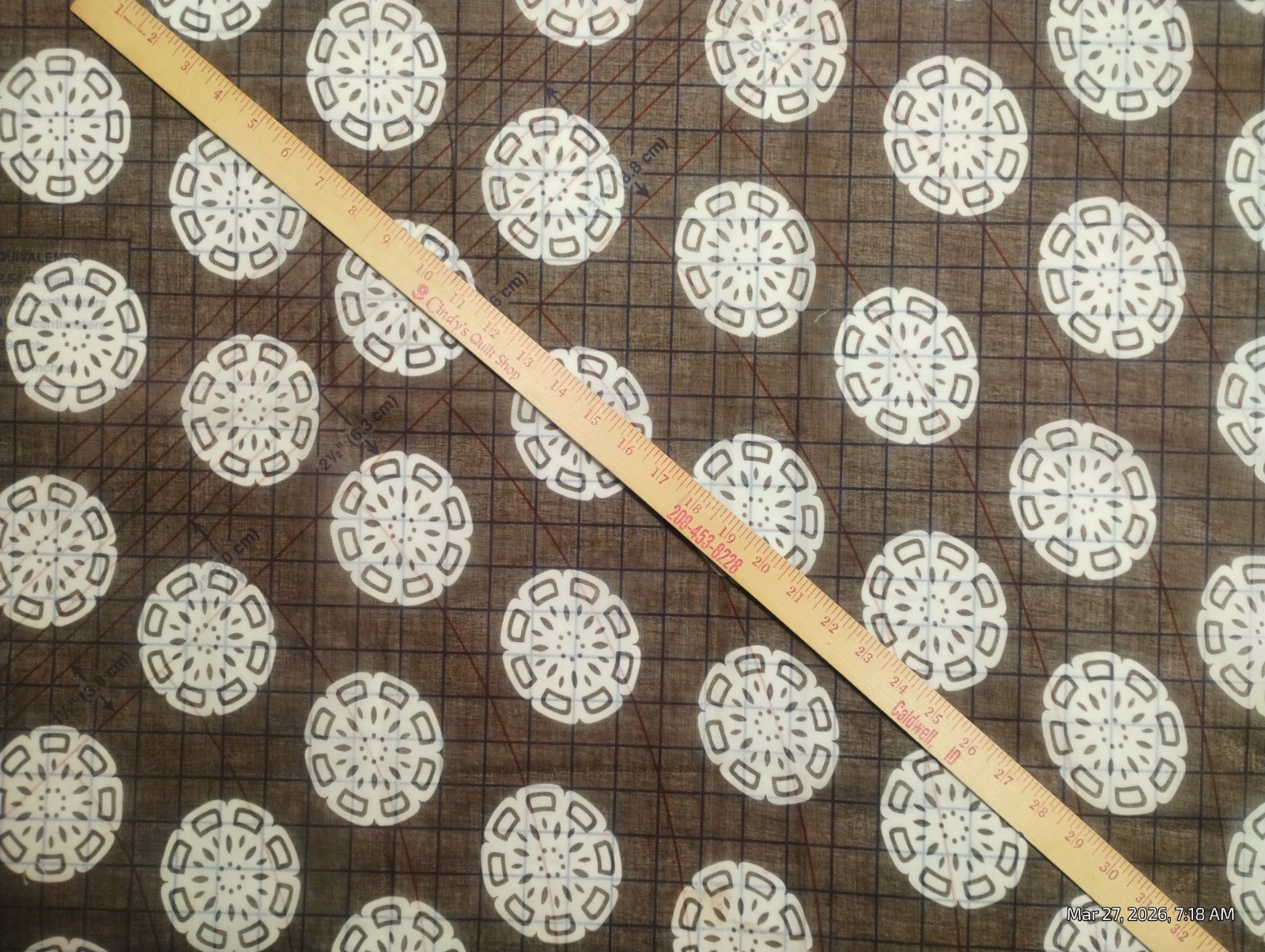 Beautiful Vintage Semi Sheer Fabric Brown With White Design BTHY