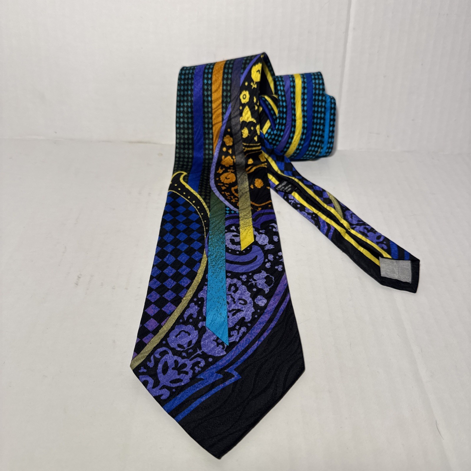 VINTAGE Vitaliano Pancaldi Signature Silk Tie Italy STAINED GLASS Geometric EUC VINTAGE Vitaliano Pancaldi Signature Silk Tie Italy STAINED GLASS Geometric EUC