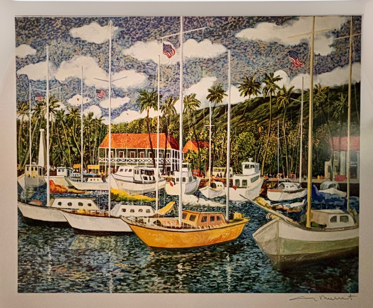Guy Buffet Hand Signed Lahaina Harbor Poster Hawaii