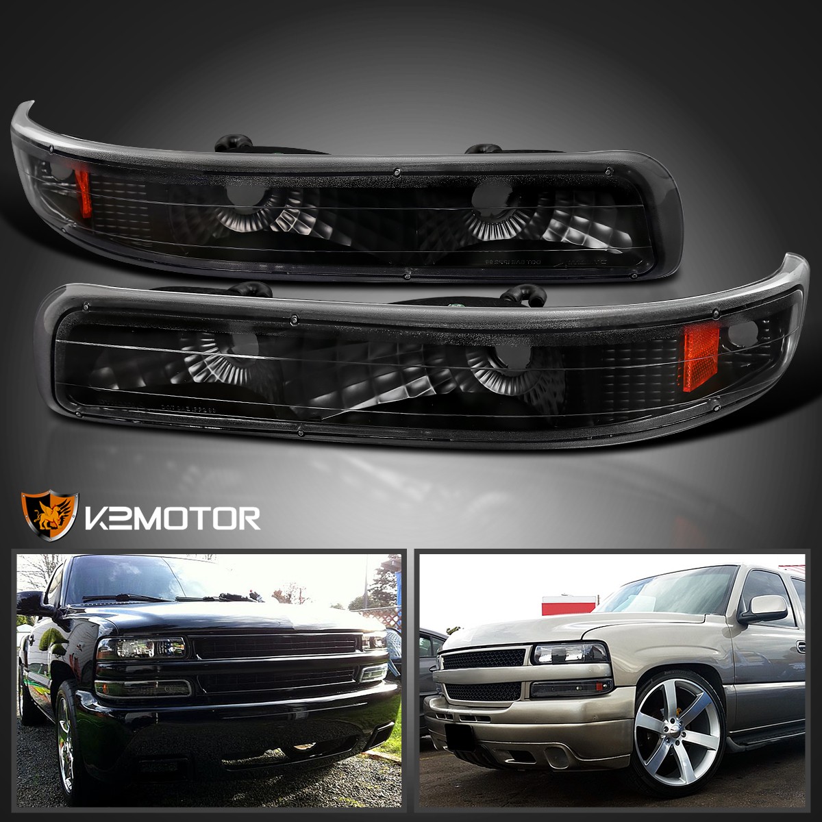 Fits 1999-2002 Chevy Silverado 00-06 Tahoe Suburban Black Bumper Lights Signal