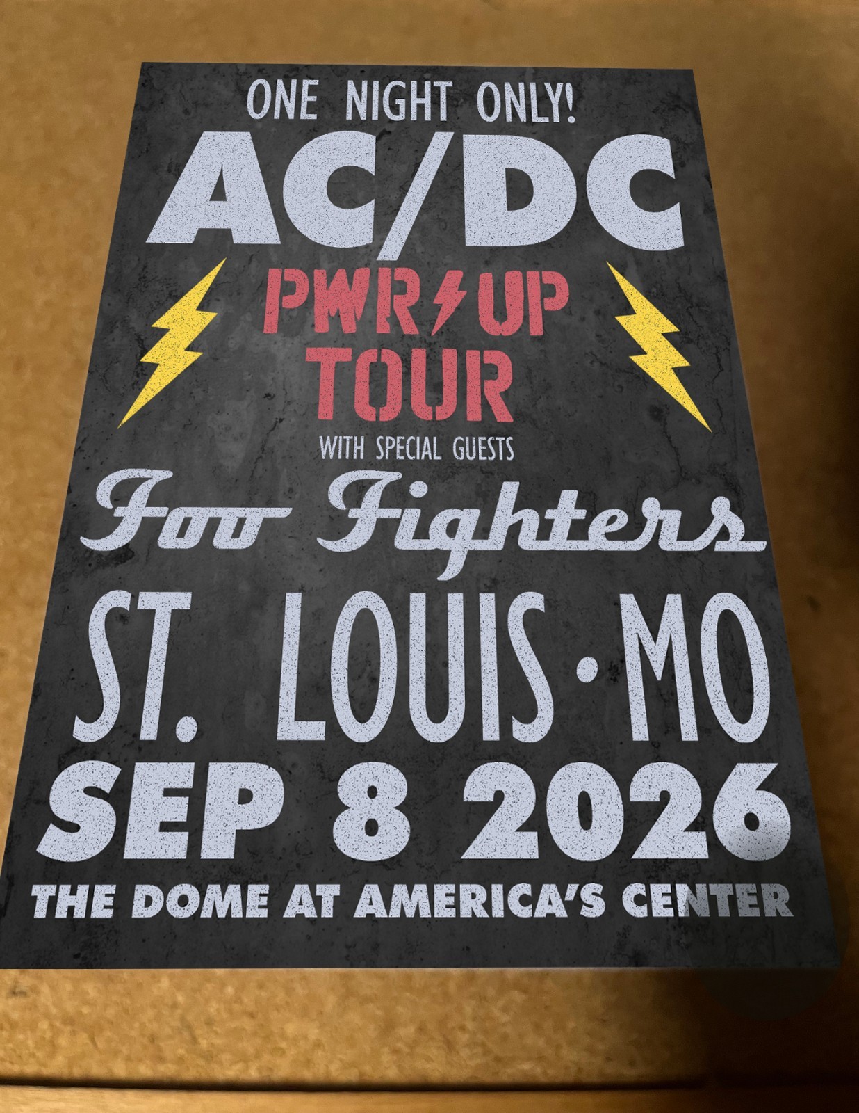 AC/DC September 8 2026 PWR UP Tour Foo Fighters St. Louis Promo Cardstock Poster