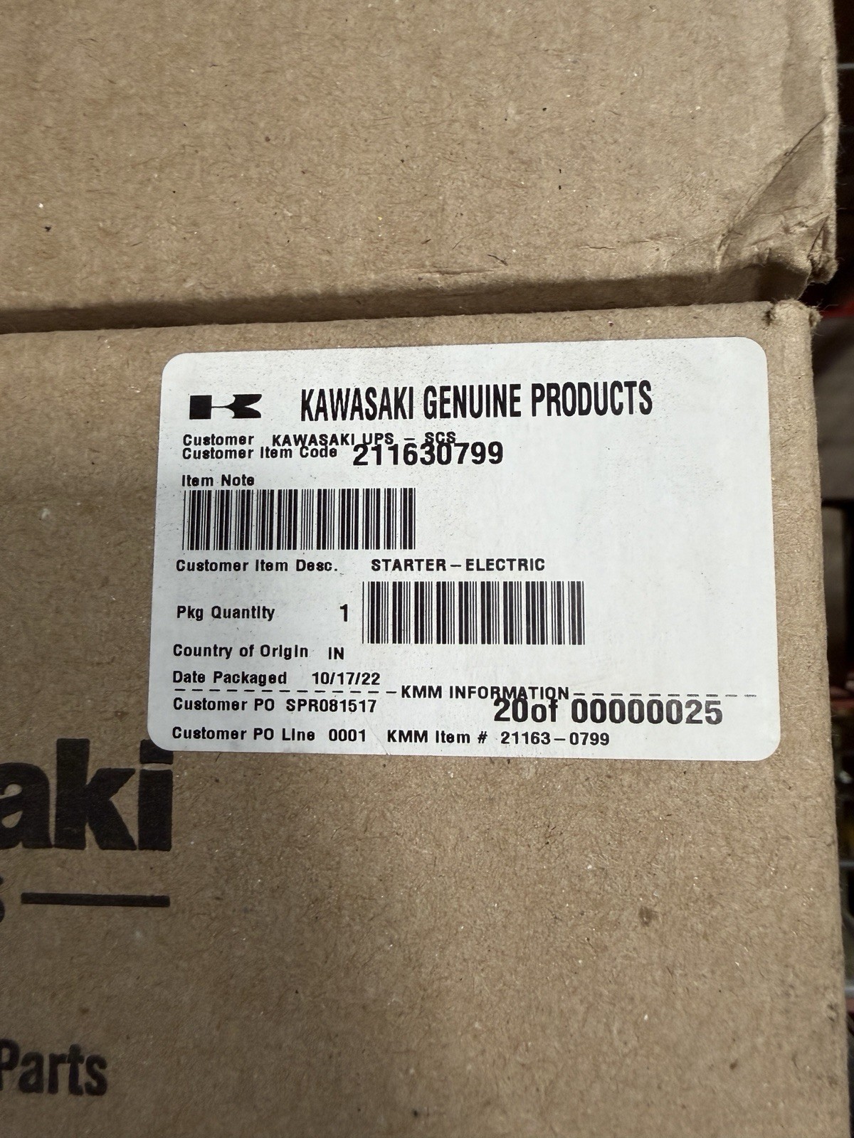Genuine Kawasaki Starter 21163-0799 New OEM OEM Part 