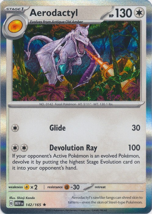 Holo Aerodactyl 142/165 Rare Scarlet and Violet 151 Pokemon TCG