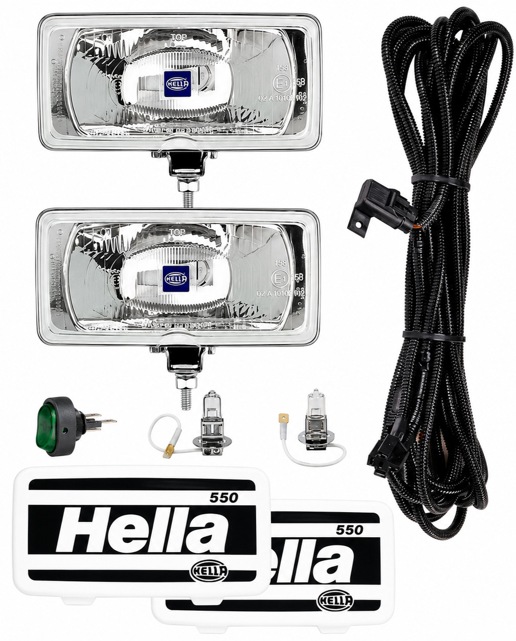 Hella 550 Series Clear Glass Lens Halogen Driving Lights Rectangular 7.6 x 3.7