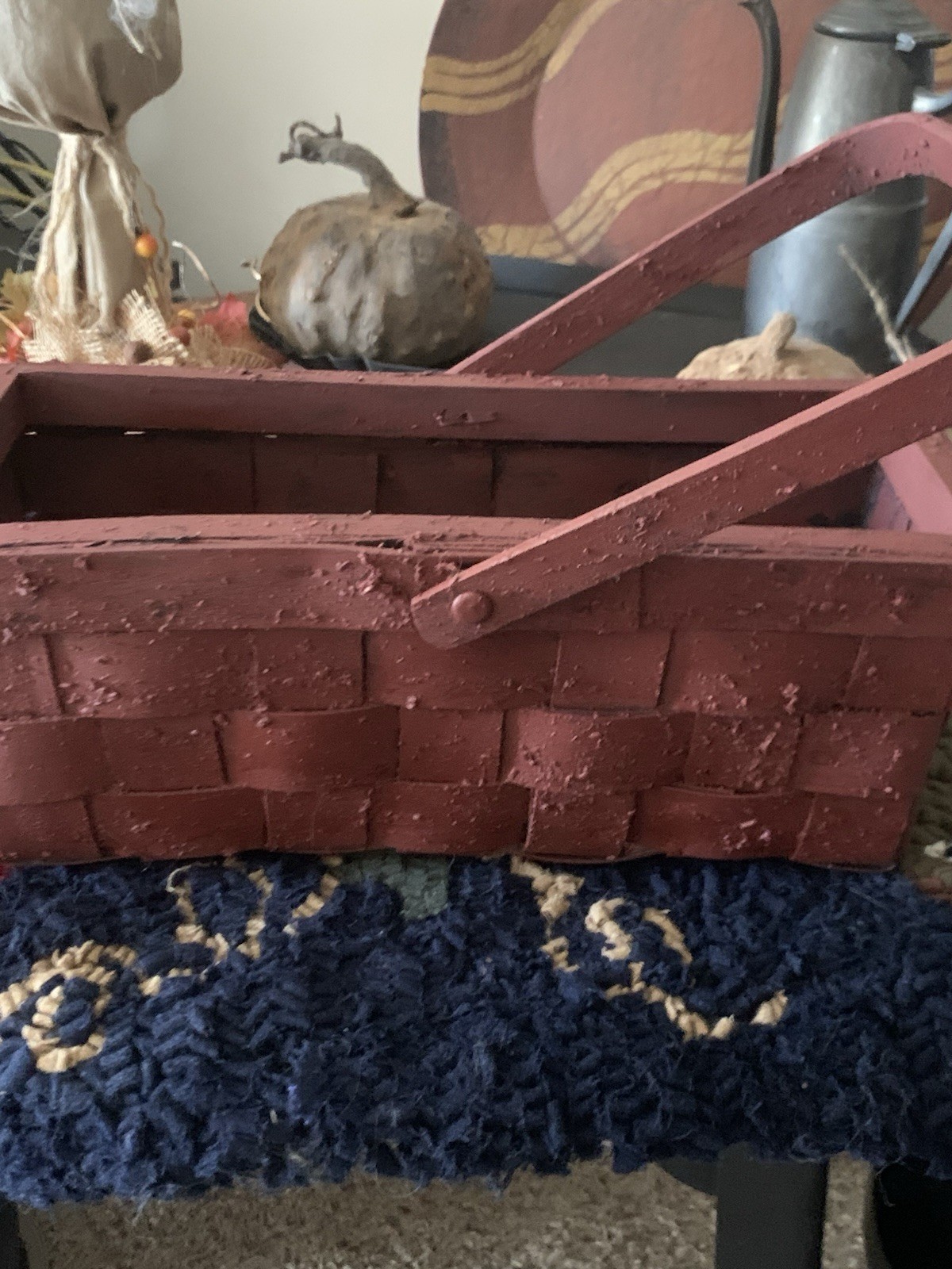Primitive Barn Red Grunged Basket Primitive Barn Red Grunged Basket