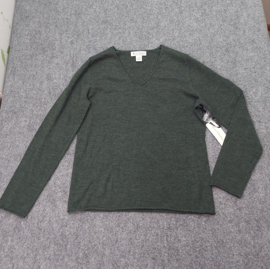 Vtg Marisa Christina sweater women XL Green V Neck 100% Merino Italian Wool New
