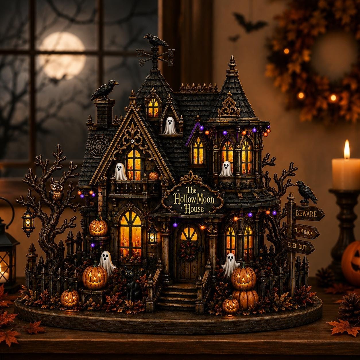Personalized Halloween Haunted House Wooden Block