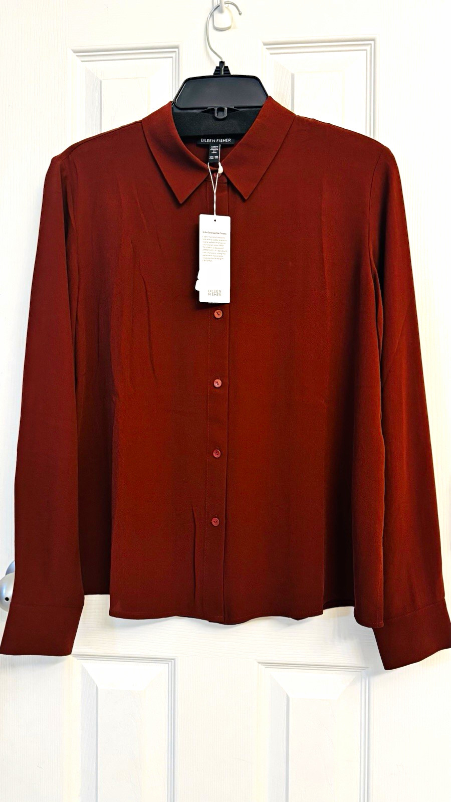 New Eileen Fisher long-sleeve button-front blouse Brown Xxs orig. price $278