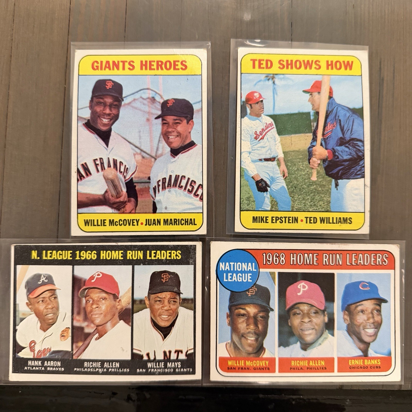 Vtg 1967 1969 Topps Baseball Card Lot (4) HOF Aaron Mays Banks Williams Mccovey