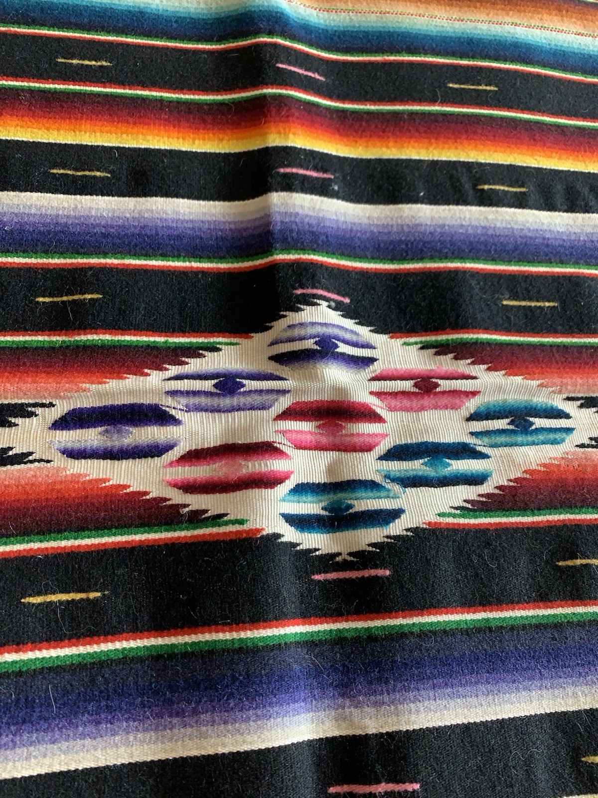 Authentic Stunning Saltillo Blanket Runner Rug Finely Woven Wool 39x19 Vtg 1940s