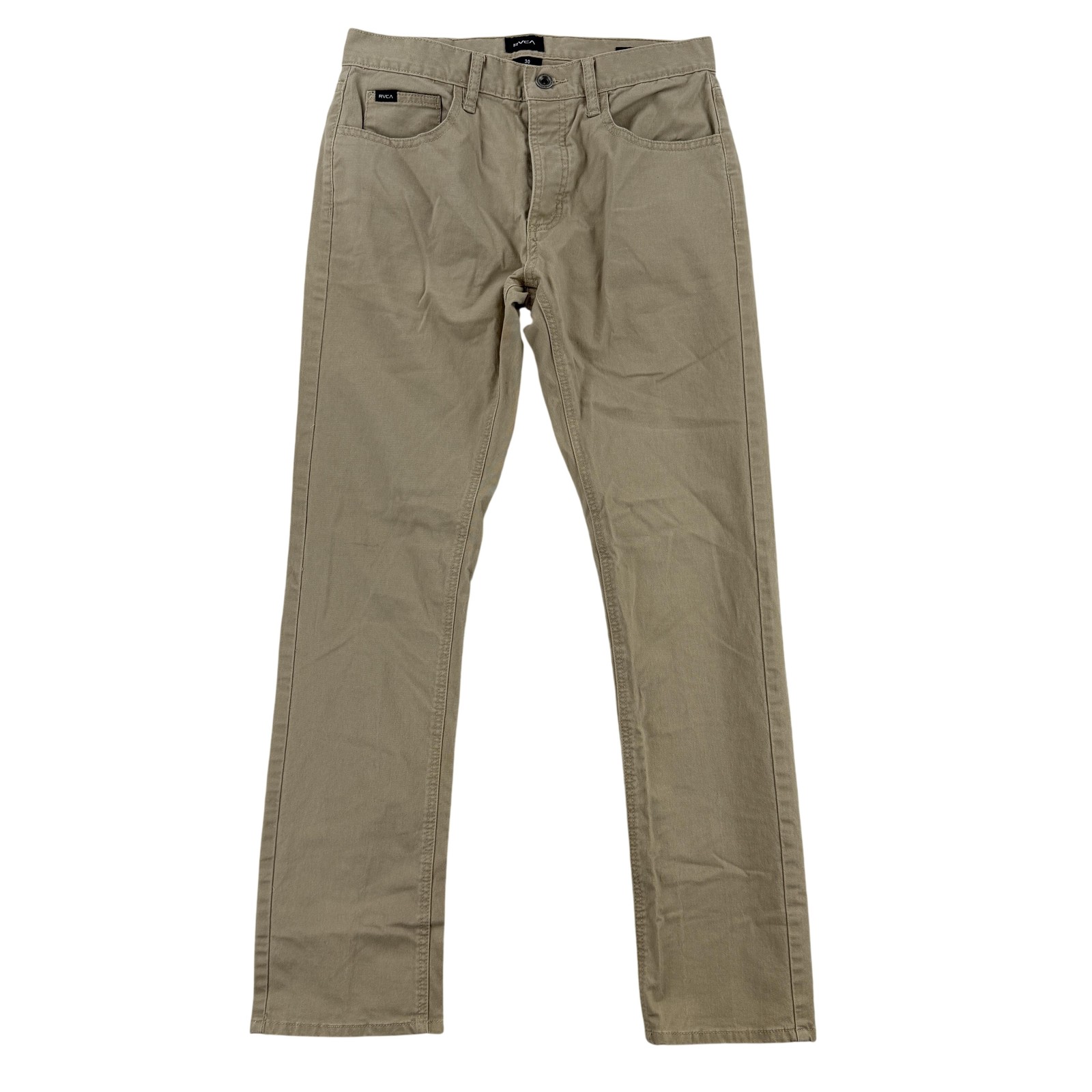 RVCA Stay Chino Pants Mens 30x32 Beige Slim Fit Stretch Denim Button Fly Skater