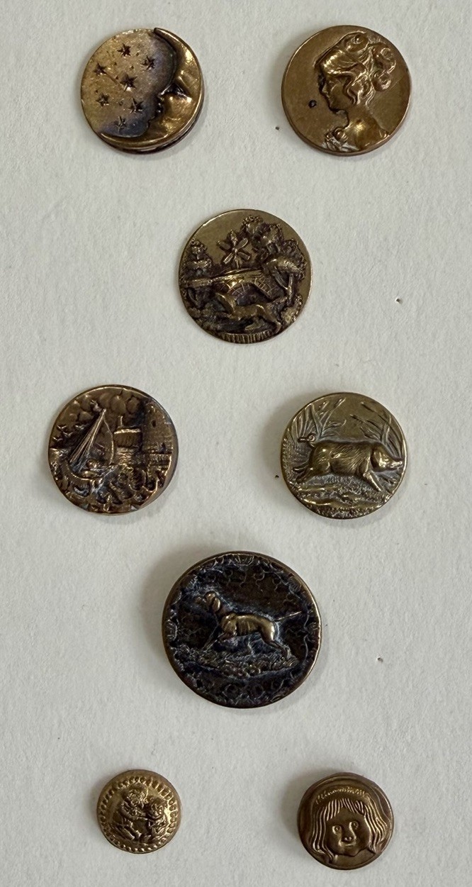 Lot 8 Antique Victorian Picture Buttons Fables Hunting Celestial Buster Brown