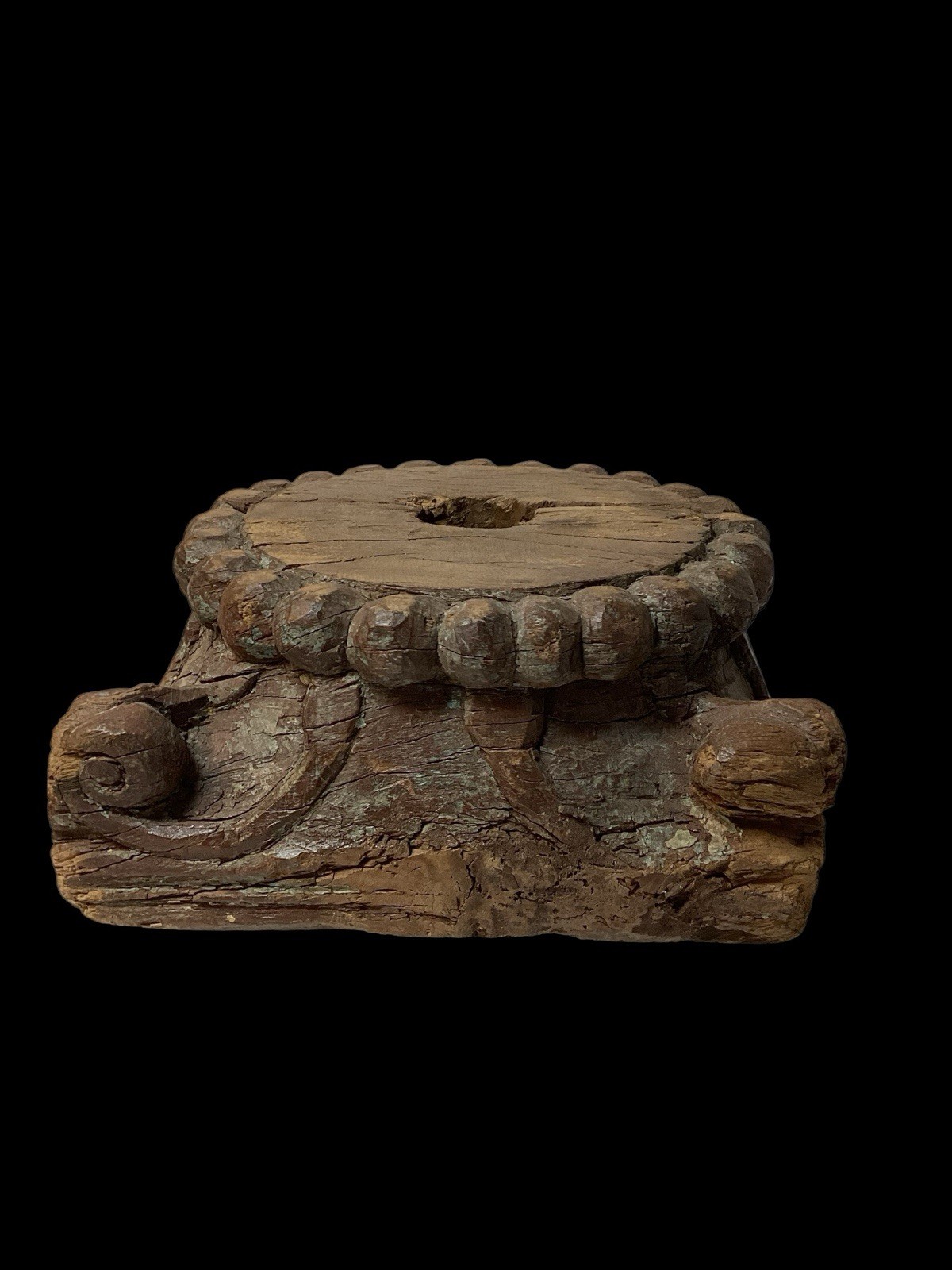 Antique Wooden Column Base Capital Garden Stool French Colonial Hand-Carved