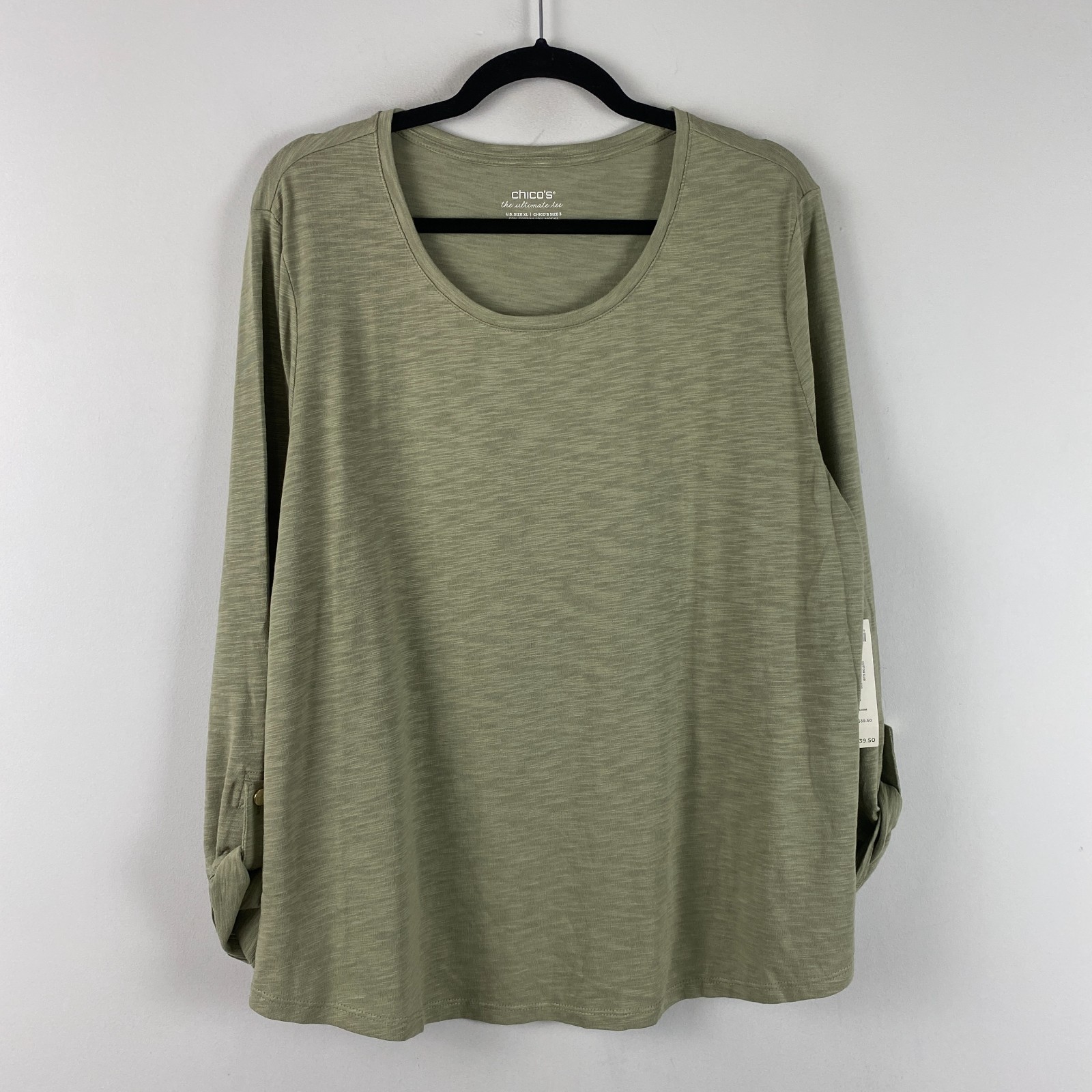 Chicos Ultimate Tee Cotton Slub Utility T Shirt Size 3 US XL Sage Green