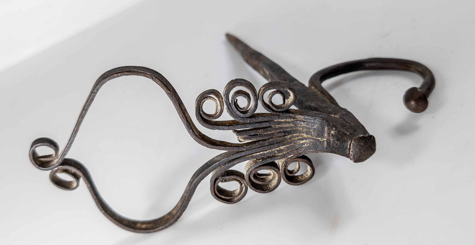 Antique 18/19th C. Handwrought Blacksmith Made Hanging Betty Lamp Hook Spike