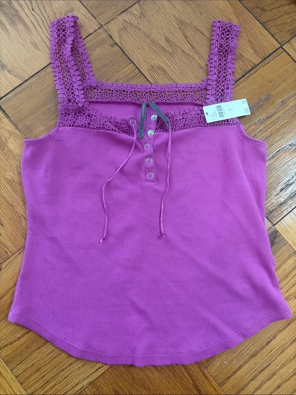 NWT Anthropologie Crochet-Trim Ribbed Tank Top in Fuchsia NWT Anthropologie Crochet-Trim Ribbed Tank Top in Fuchsia