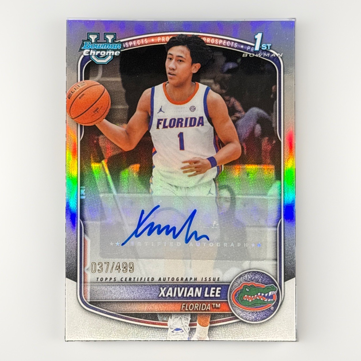 Xaivian Lee 2025-26 Bowman U Chrome #CPA-XL 1st Prospect Refractor Auto /499 Xaivian Lee 2025-26 Bowman U Chrome #CPA-XL 1st Prospect Refractor Auto /499