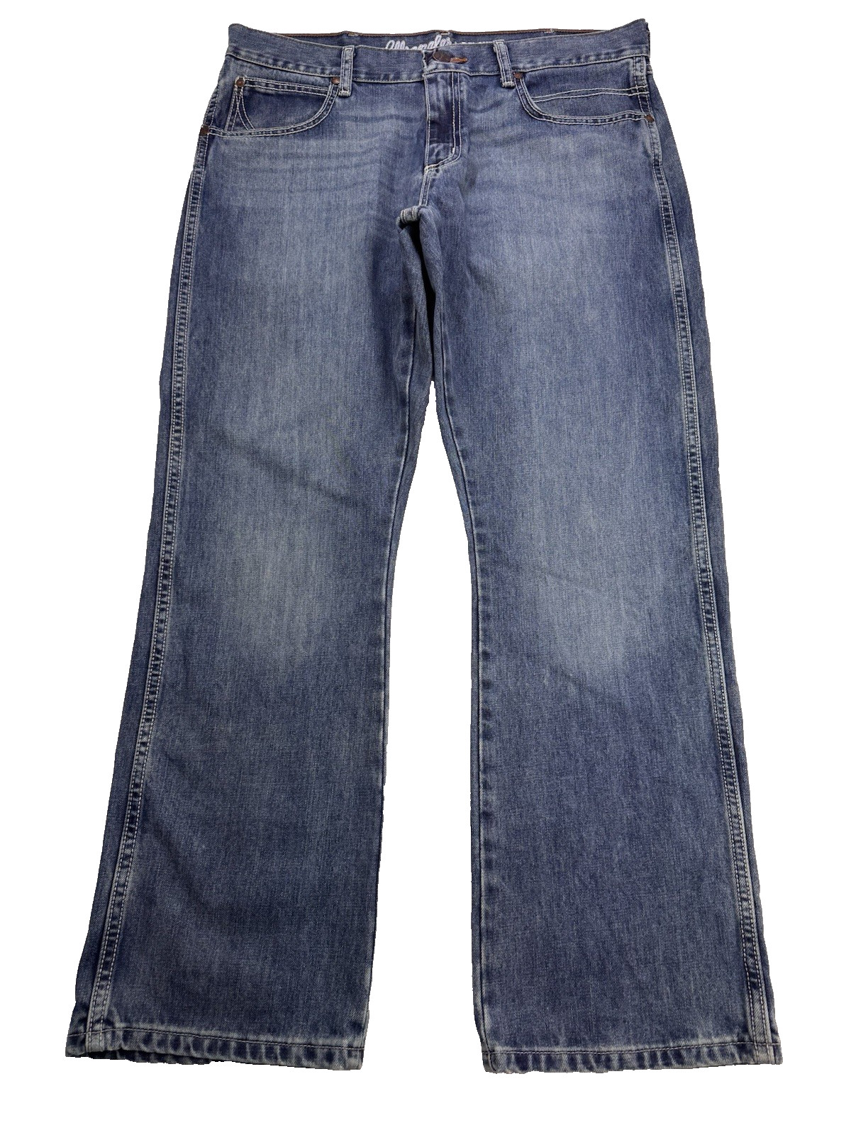 Wrangler Retro Jeans Men\'s 34x30 Blue Relaxed Boot Whisker Distressed Denim Wrangler Retro Jeans Men\'s 34x30 Blue Relaxed Boot Whisker Distressed Denim