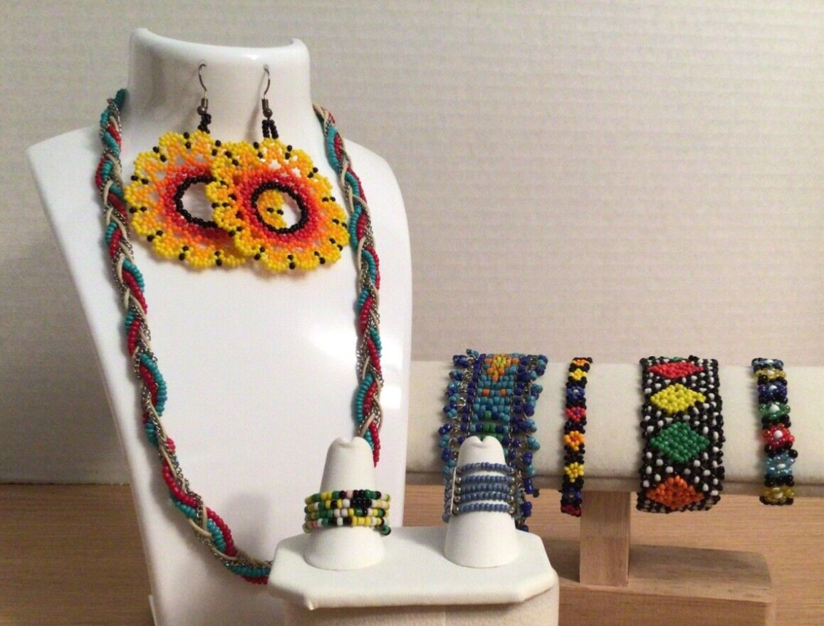 Hand Made Mexican Huichol Multicolor Beaded Flower Jewelry Lot Tribal Bohemian Hand Made Mexican Huichol Multicolor Beaded Flower Jewelry Lot Tribal Bohemian