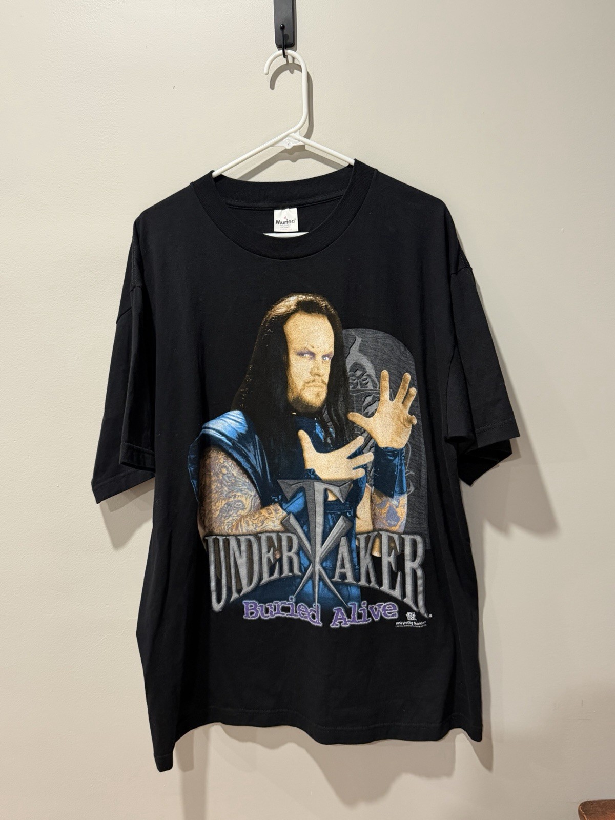 Vintage 90s Undertaker  WWF T Shirt Buried Alive Wrestling Size XL Murina