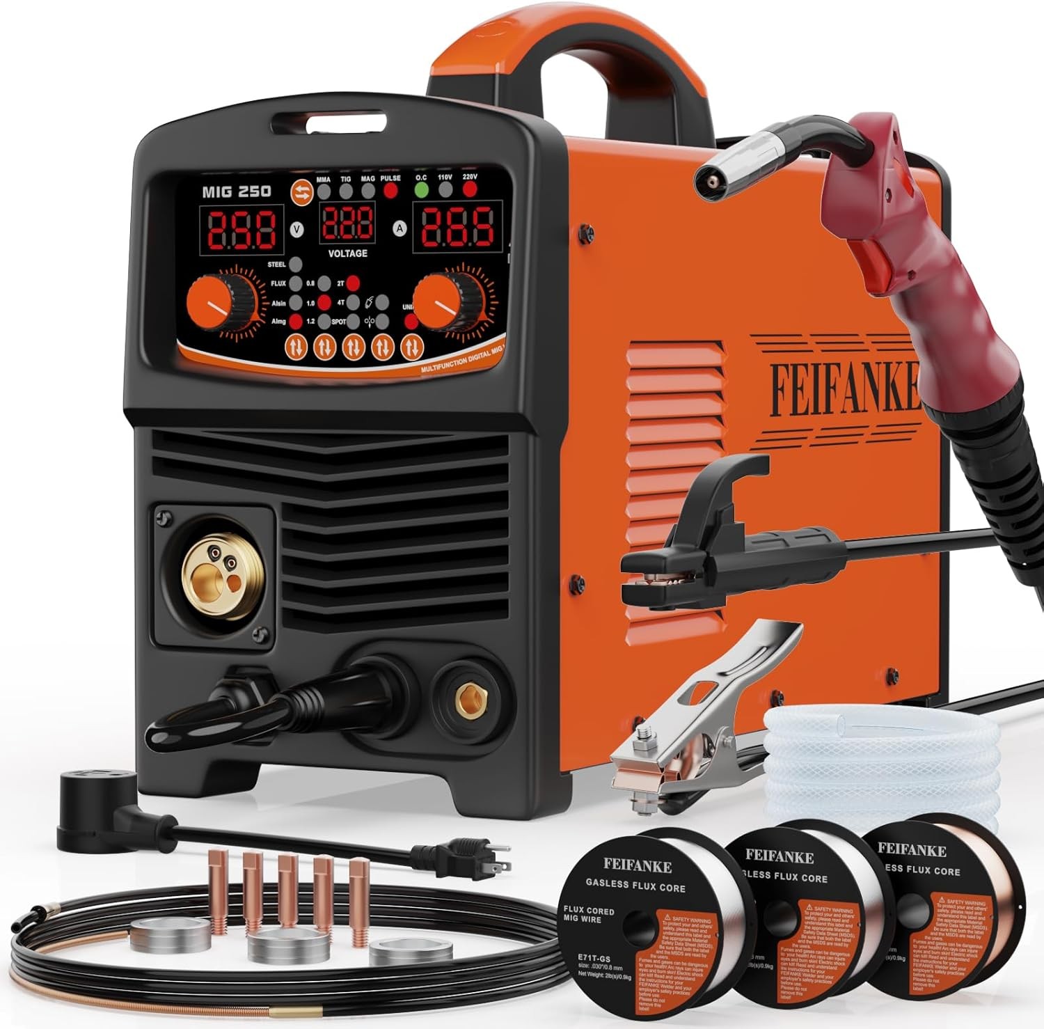 250A Aluminum MIG Welder 110V/220V, 6IN1 Multiprocess Welder SYN/Manual Control