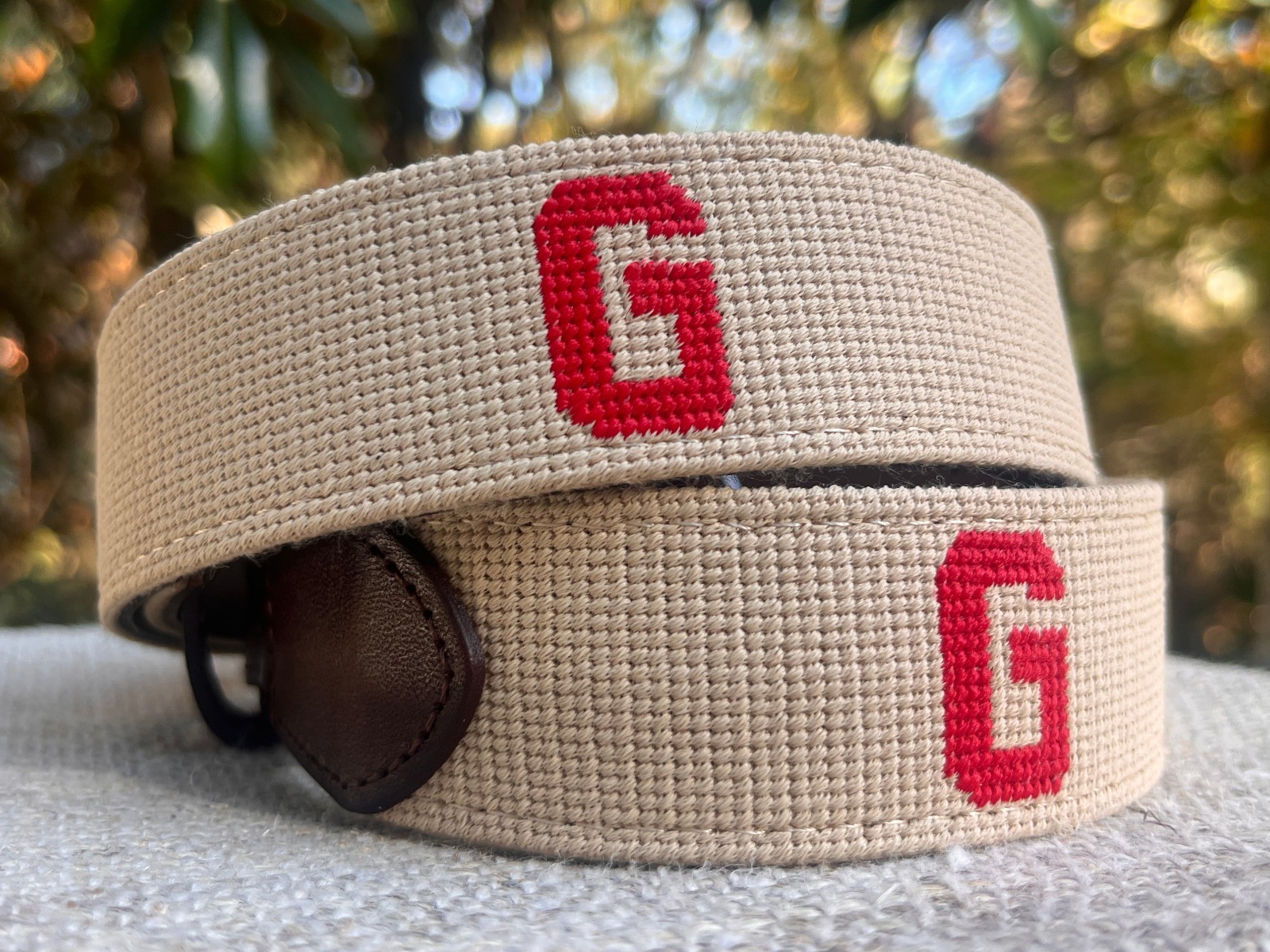 UGA Needlepoint Belt - Georgia Bulldogs - Khaki and Red