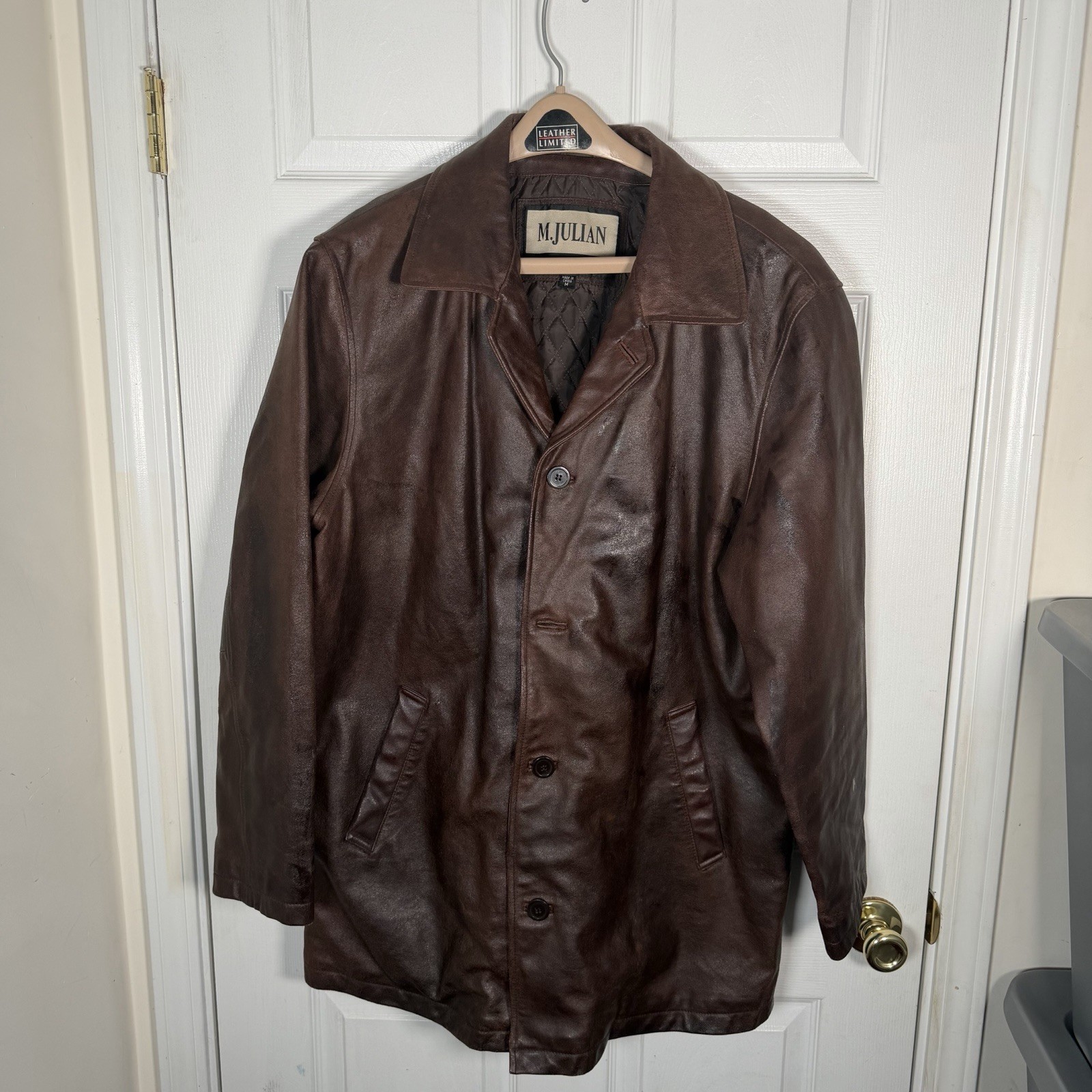 Wilsons M. Julian Men’s Medium Brown Leather Car Coat Jacket Quilted Lined Wilsons M. Julian Men’s Medium Brown Leather Car Coat Jacket Quilted Lined