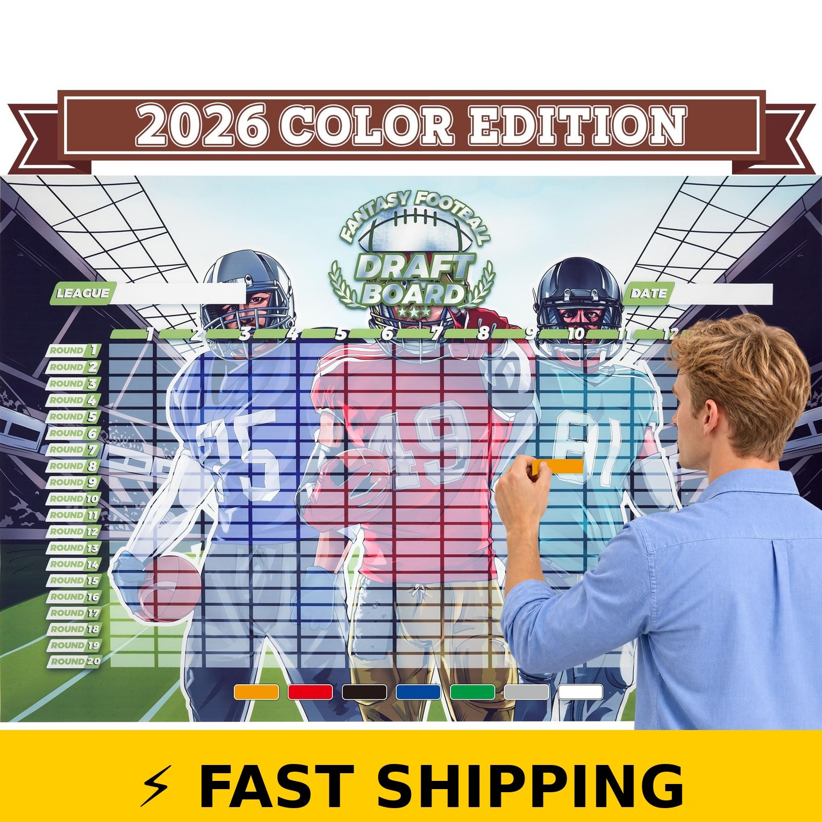 Fantasy Football Draft Board 2026 - 6 Feet x 4 Feet