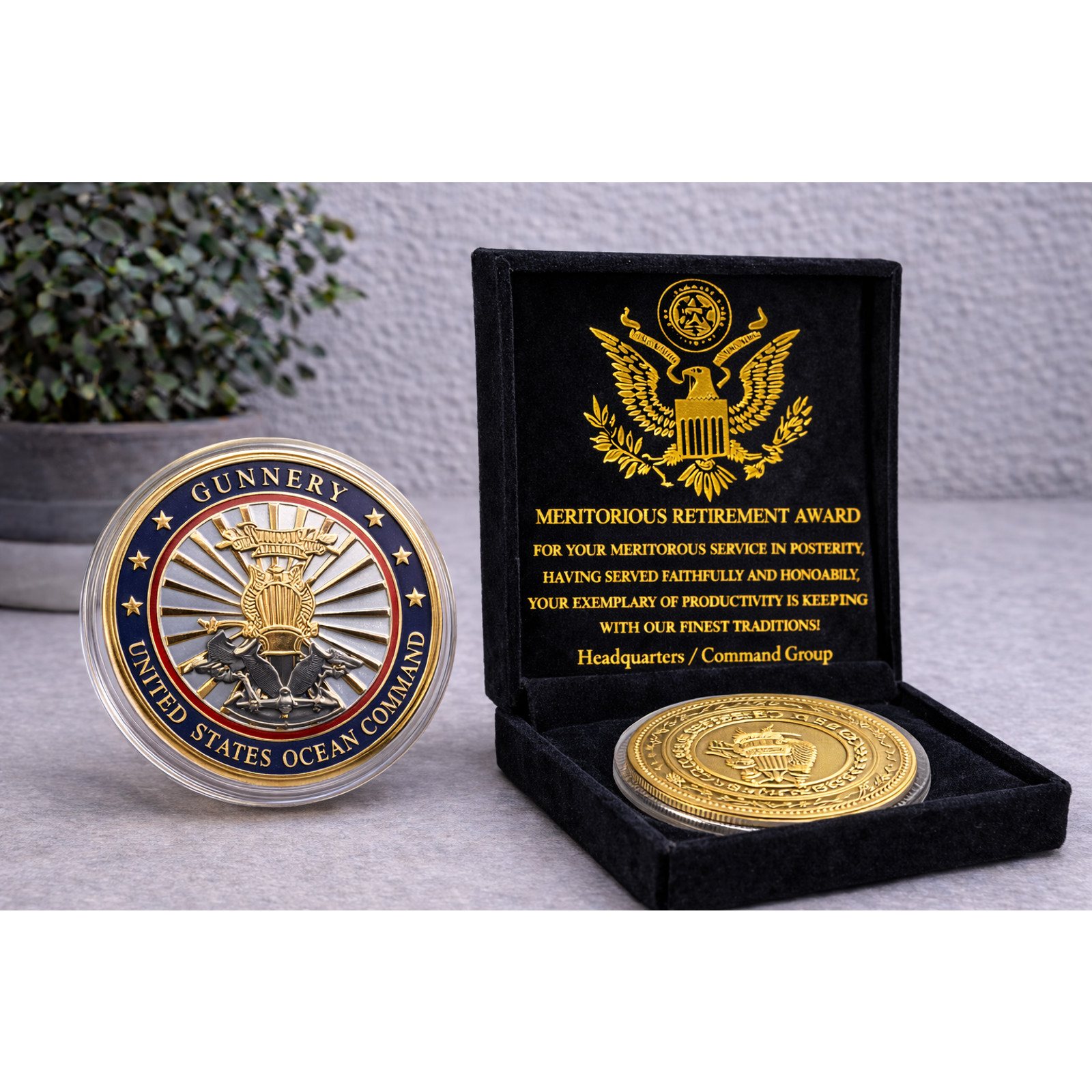 US NAVY USS JOHN C. STENNIS CVN-74 Challenge Coin USA w/ Retirement Award