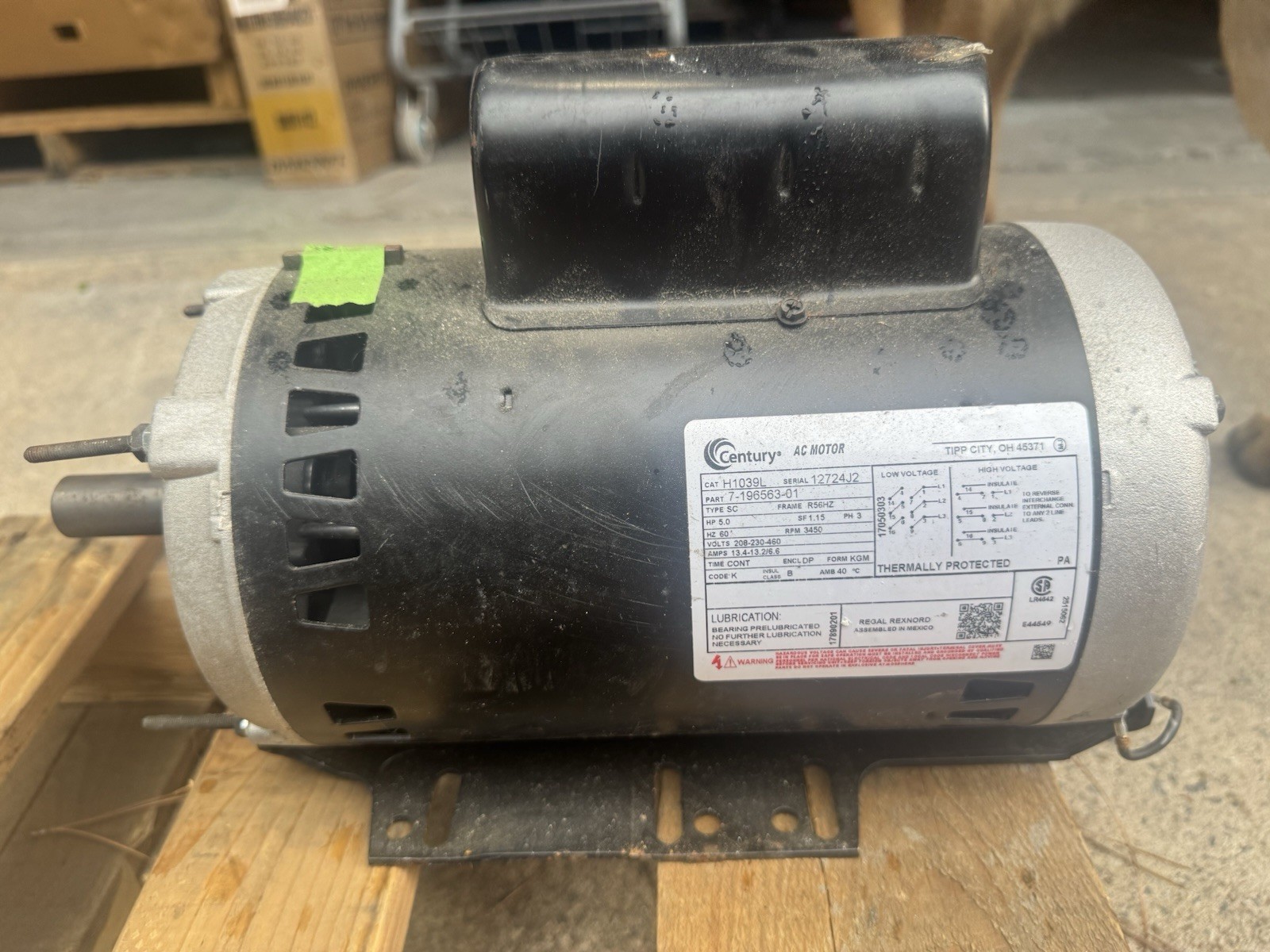CENTURY AC Motor, 5 Hp, 3450 RPM CENTURY AC Motor, 5 Hp, 3450 RPM