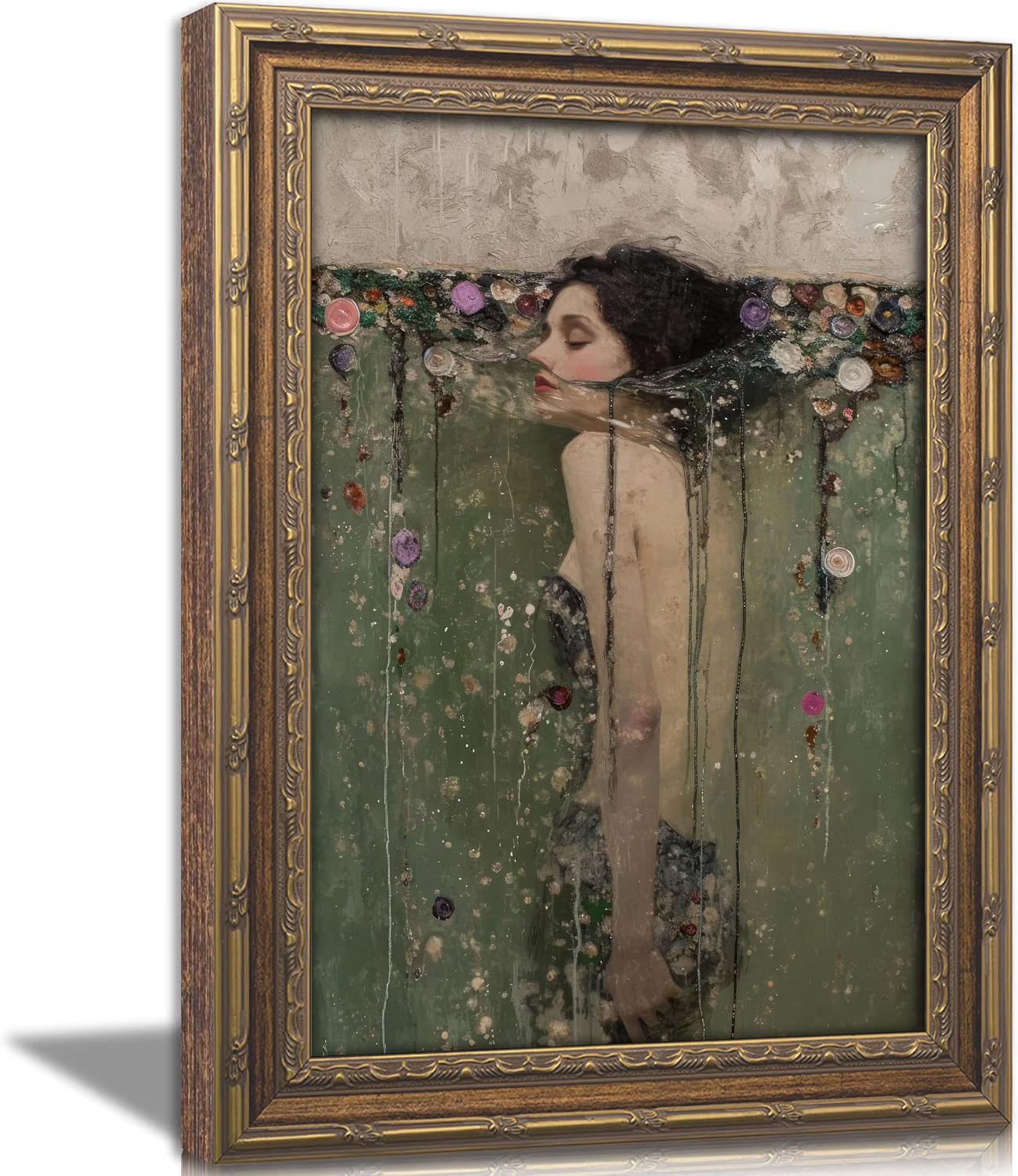 Vintage Gold Framed Ophelia Wall Art, Romantic Victorian Gothic Oil Painting Can Vintage Gold Framed Ophelia Wall Art, Romantic Victorian Gothic Oil Painting Can