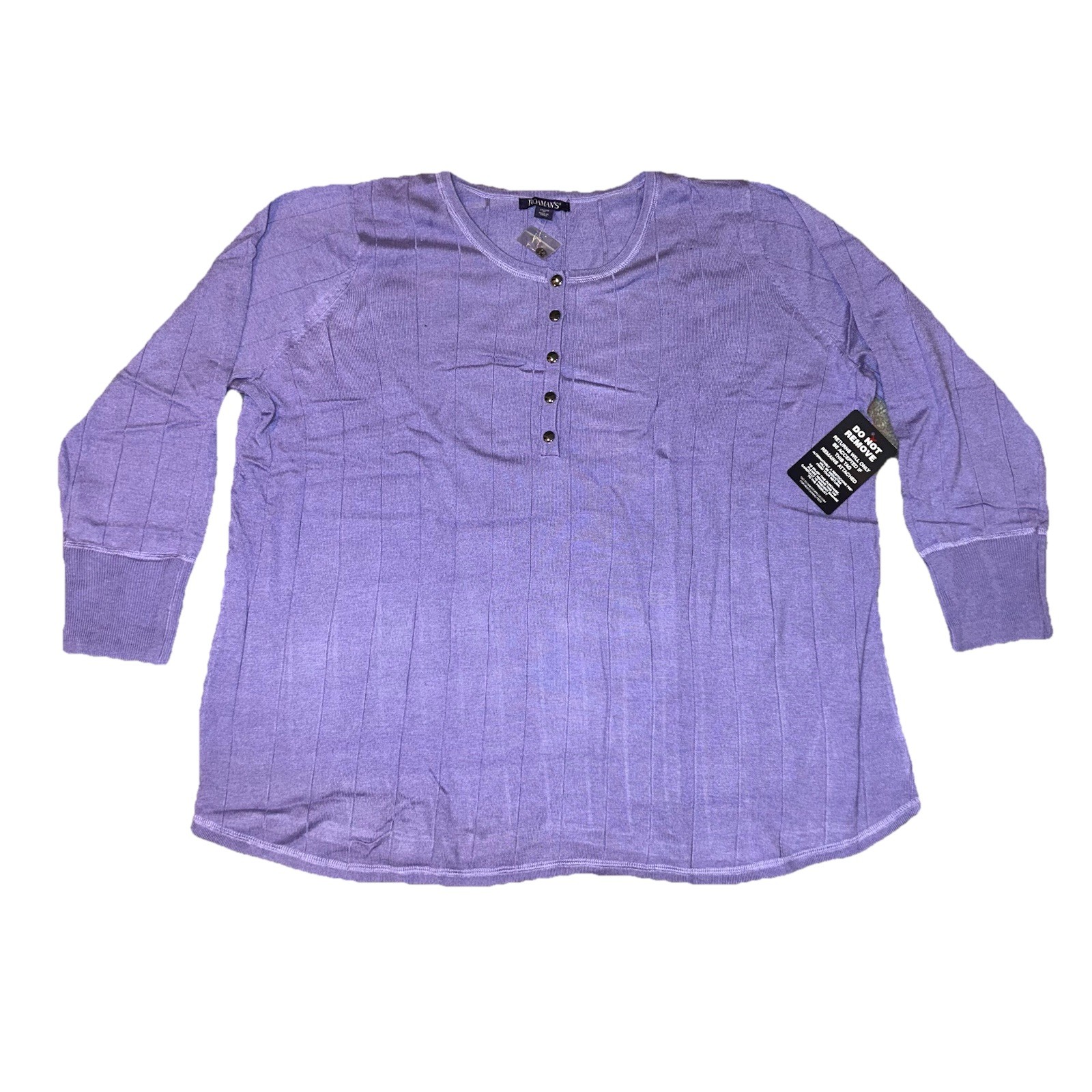 NWT Roamans Women\'s Drop Needle Henley Lightweight Sweater Knit Lavender, Sz 2X