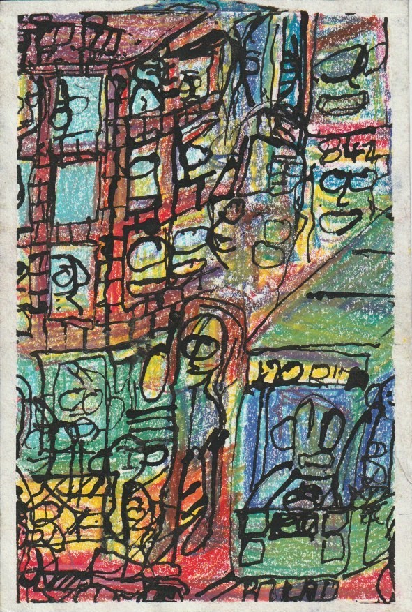 Mixed Media drawing on paper by Dutch outsider artist Jaco Kranendonk