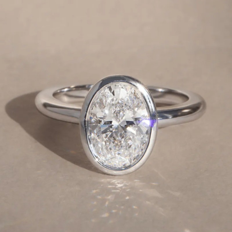 2.40Ct Oval Moissanite Bezel Solitaire Engagement Ring In 14K White Gold Plated