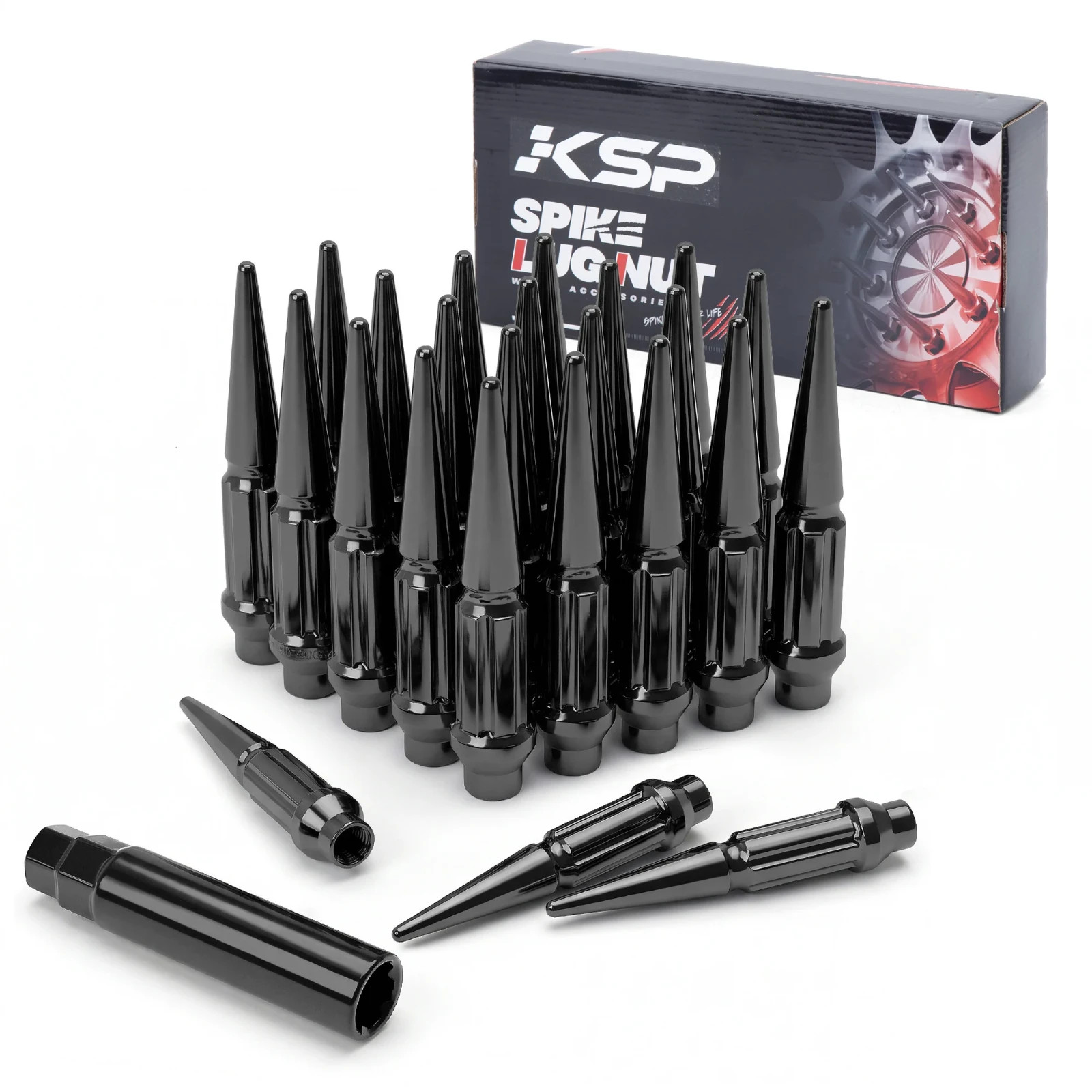 KSP 24PCS 6 Spline M12x1.5 Spike Lug Nut For Colorado Canyon Envoy Bronco Ranger