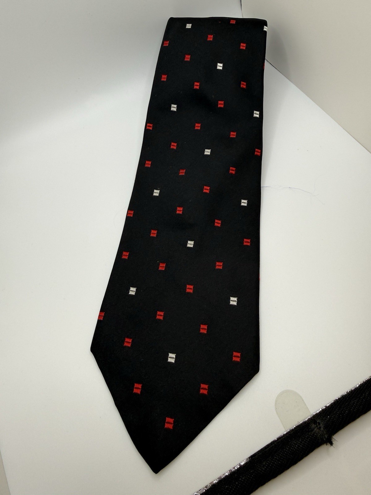 Vintage Sulka Silk Tie Black Red Silver Geometric Foulard Taffys St Armands