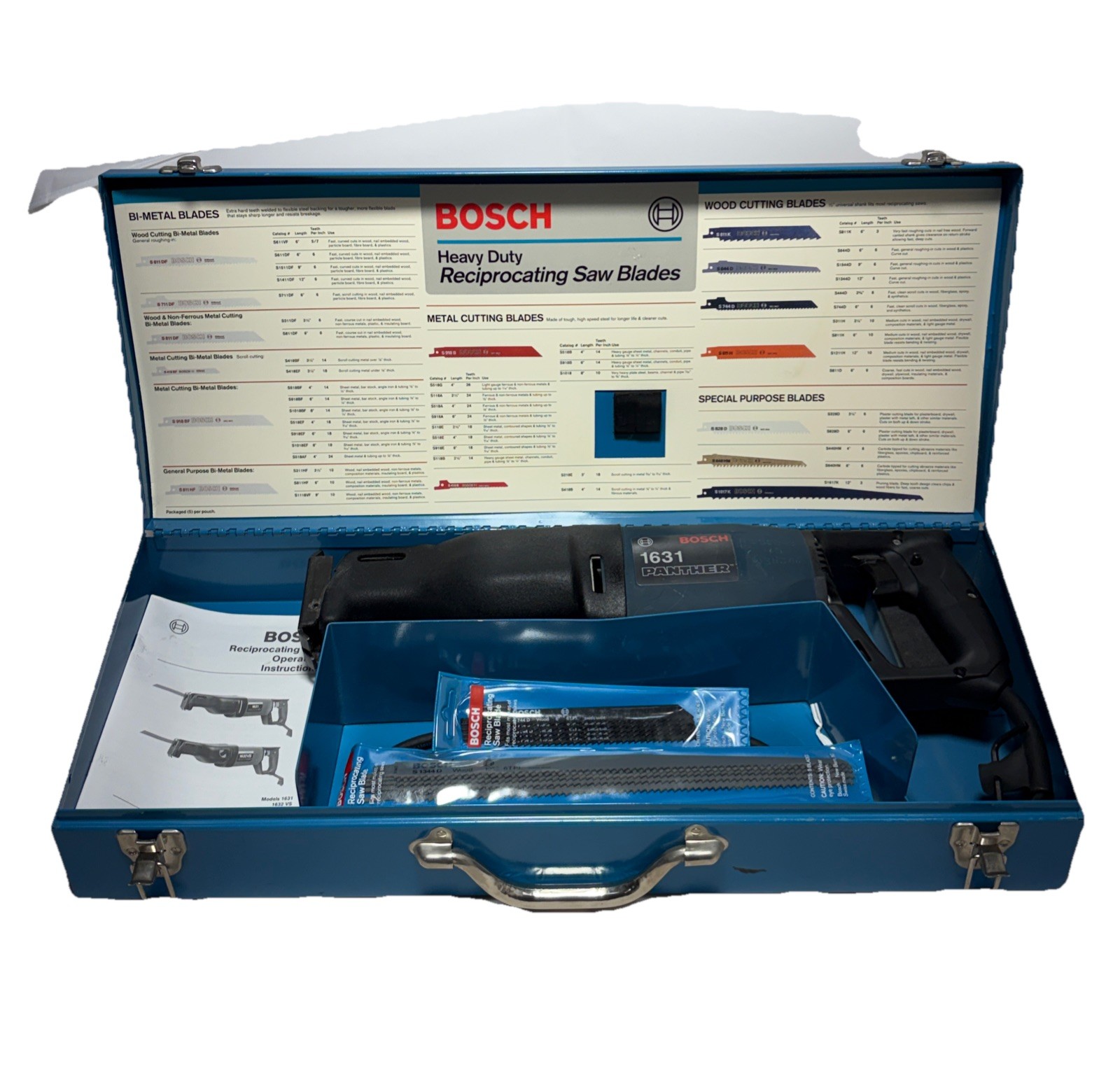 VTG BOSCH Reciprocating Saw 1631 Panther w/ Metal Case + Extras ~ EXCELLENT￼