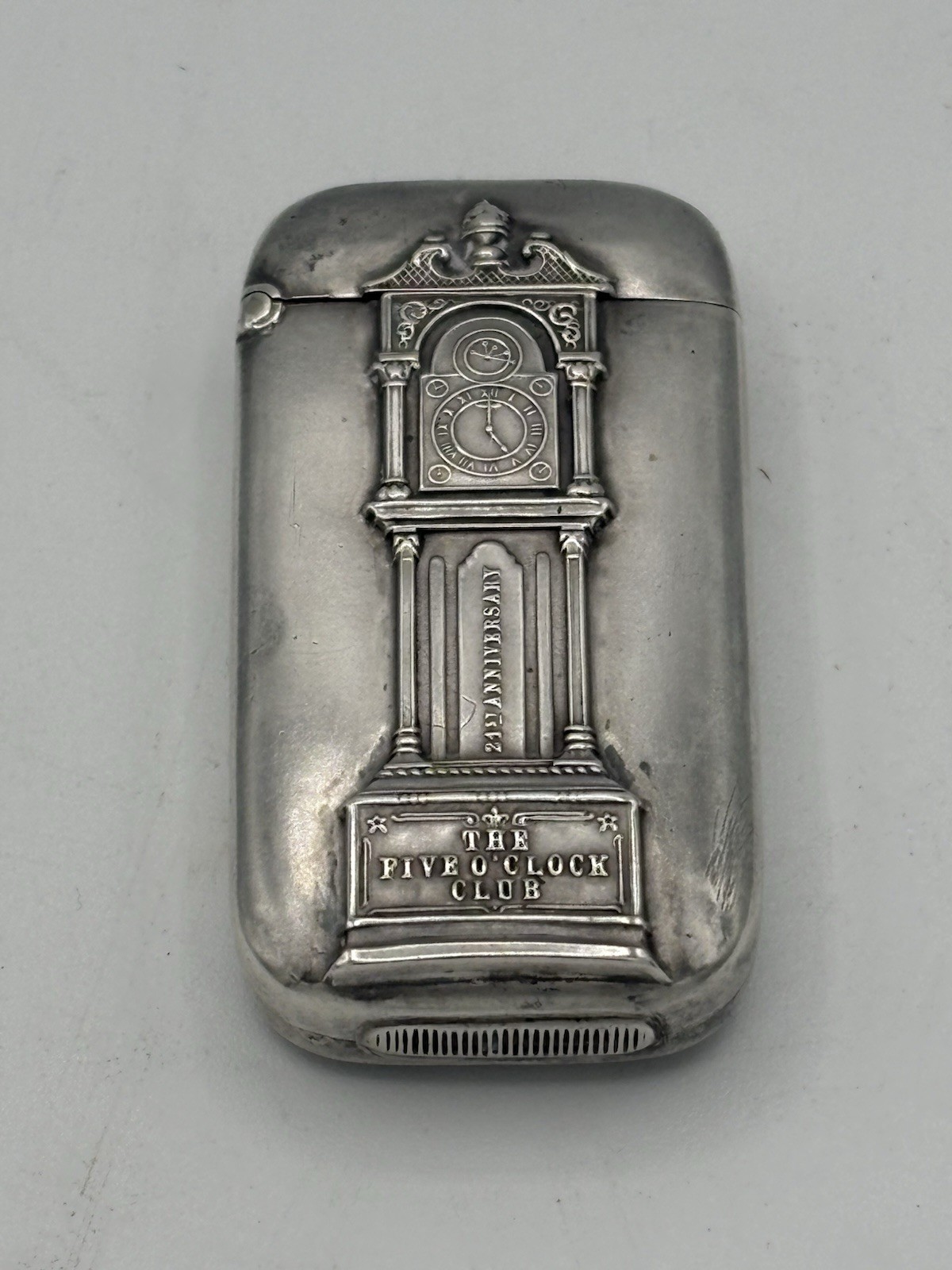 Antique 1904 Sterling Silver Vesta Match Safe Five O’Clock Club 21st Anniversary Antique 1904 Sterling Silver Vesta Match Safe Five O’Clock Club 21st Anniversary