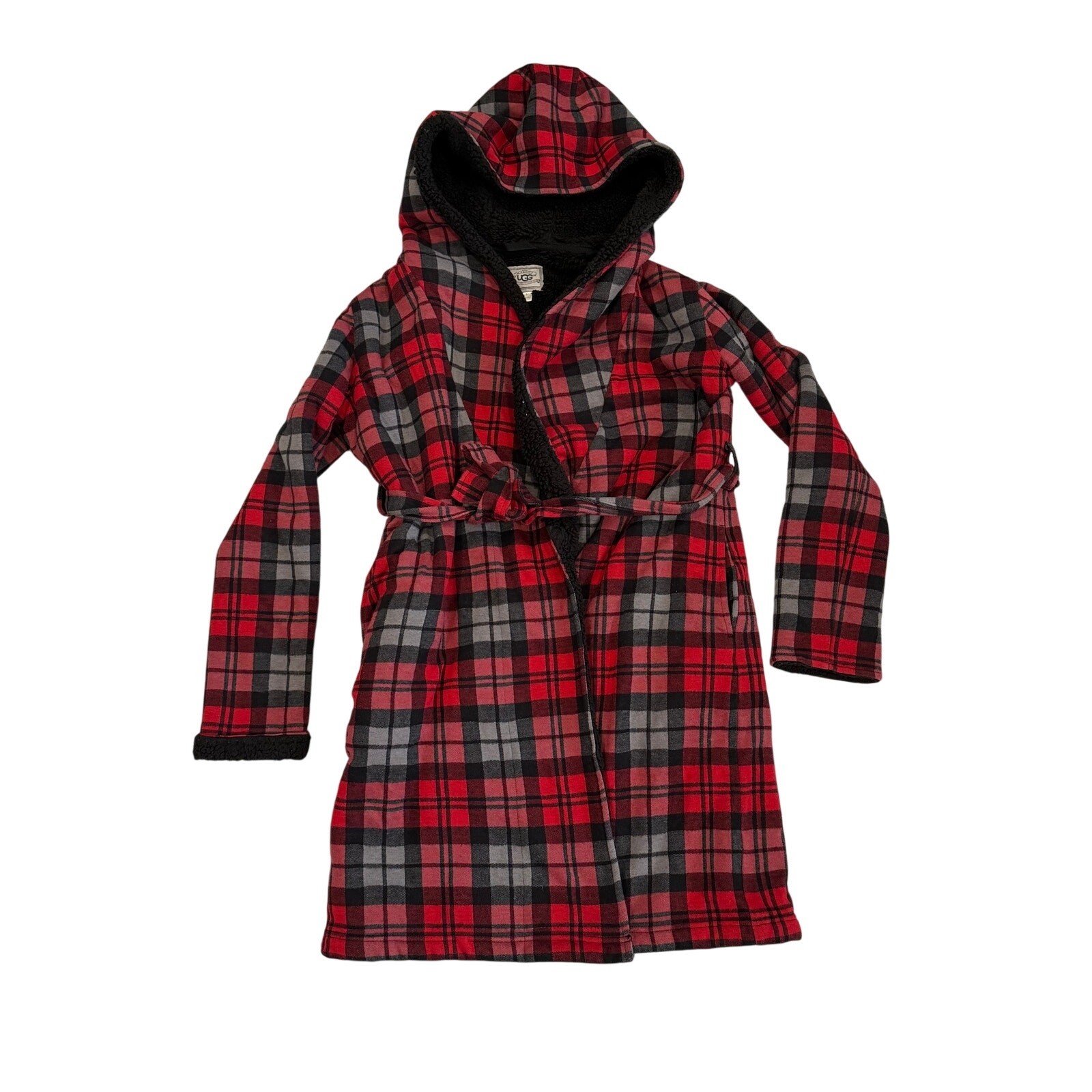 UGG Australia Robe Womens S Hooded Plaid Sherpa Fleece Belted EUC