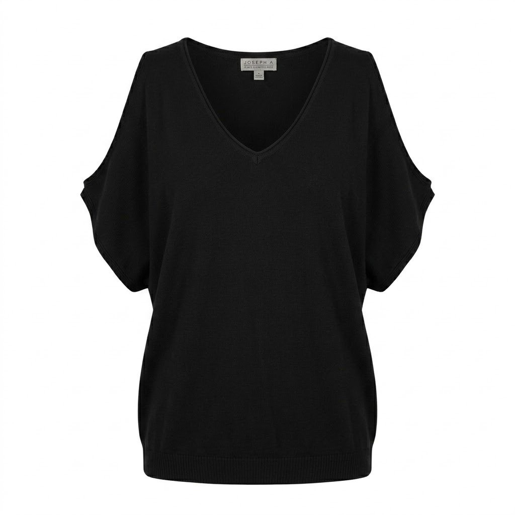 NEW Joseph A Black Cold Shoulder V-Neck Knit Sweater Top Womens Large - AC