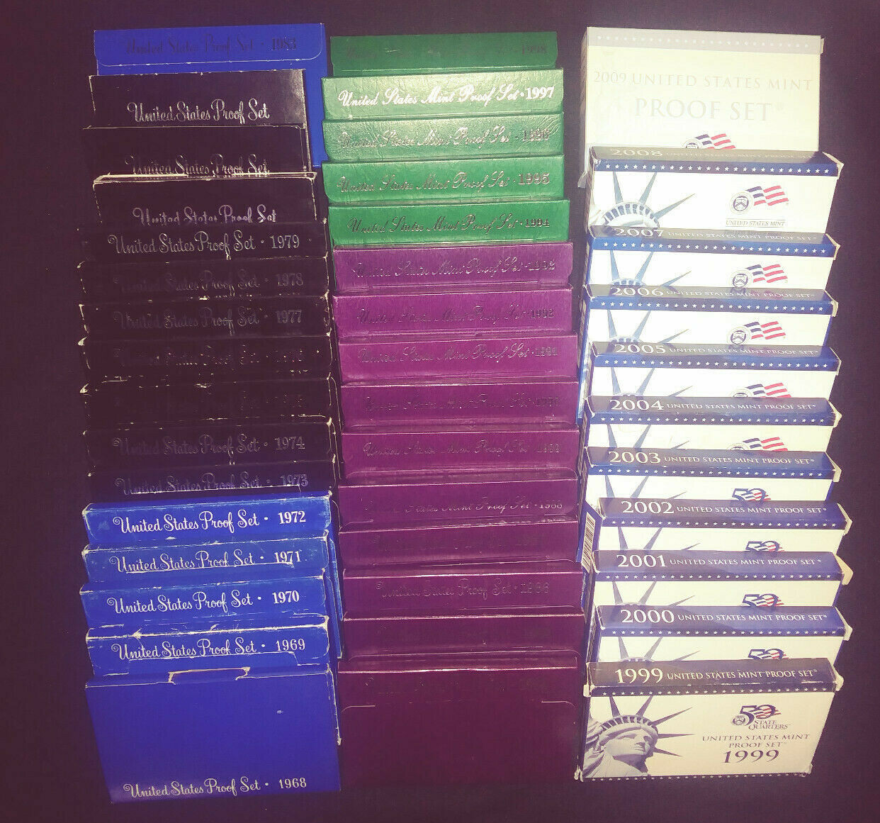 42 piece United States PROOF SET LOT from 1968-S thru 2009-S INCLUSIVE. 42 piece United States PROOF SET LOT from 1968-S thru 2009-S INCLUSIVE.