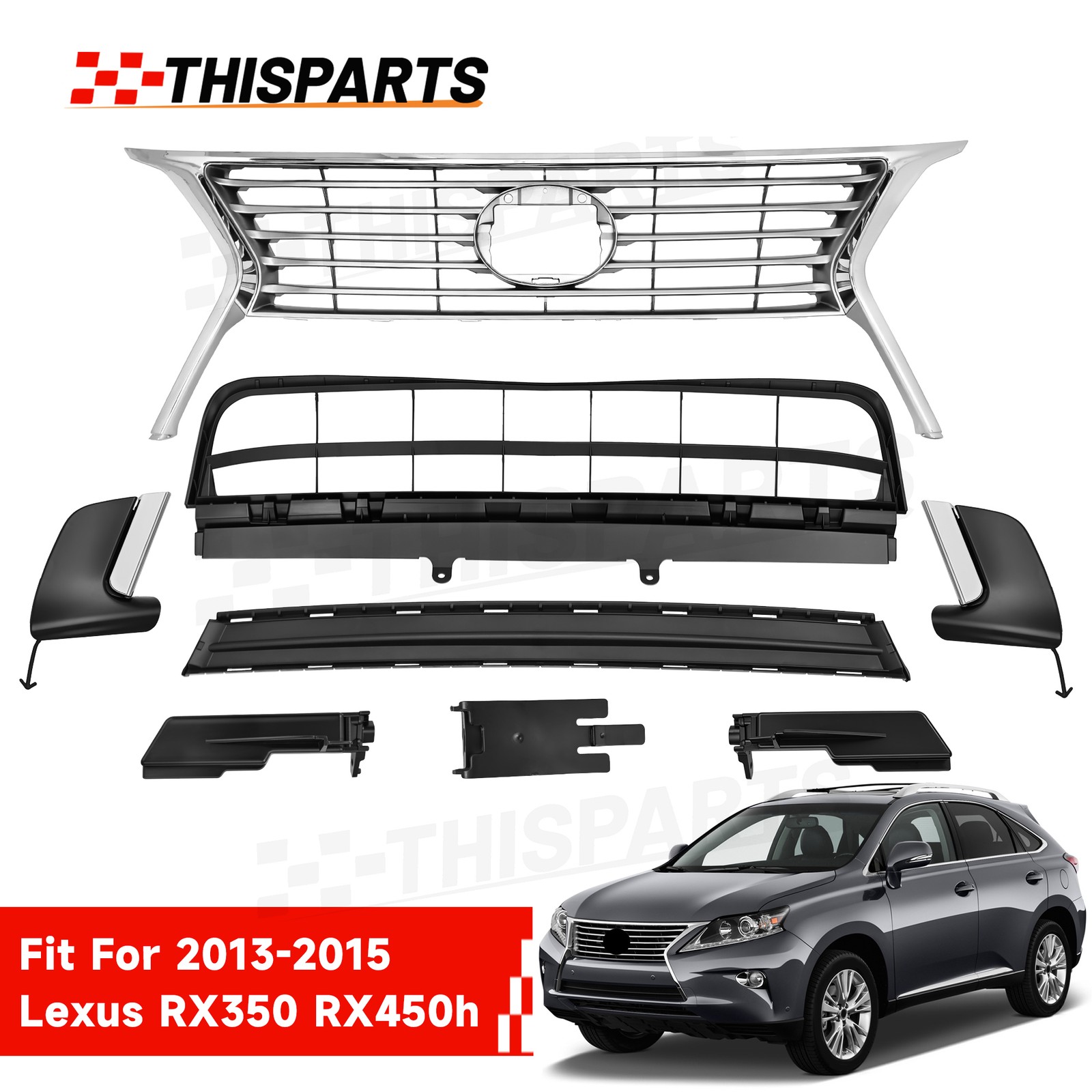 7pcs For Lexus RX350 RX450h 2013-2015 Front Bumper Upper Center Lower Grille
