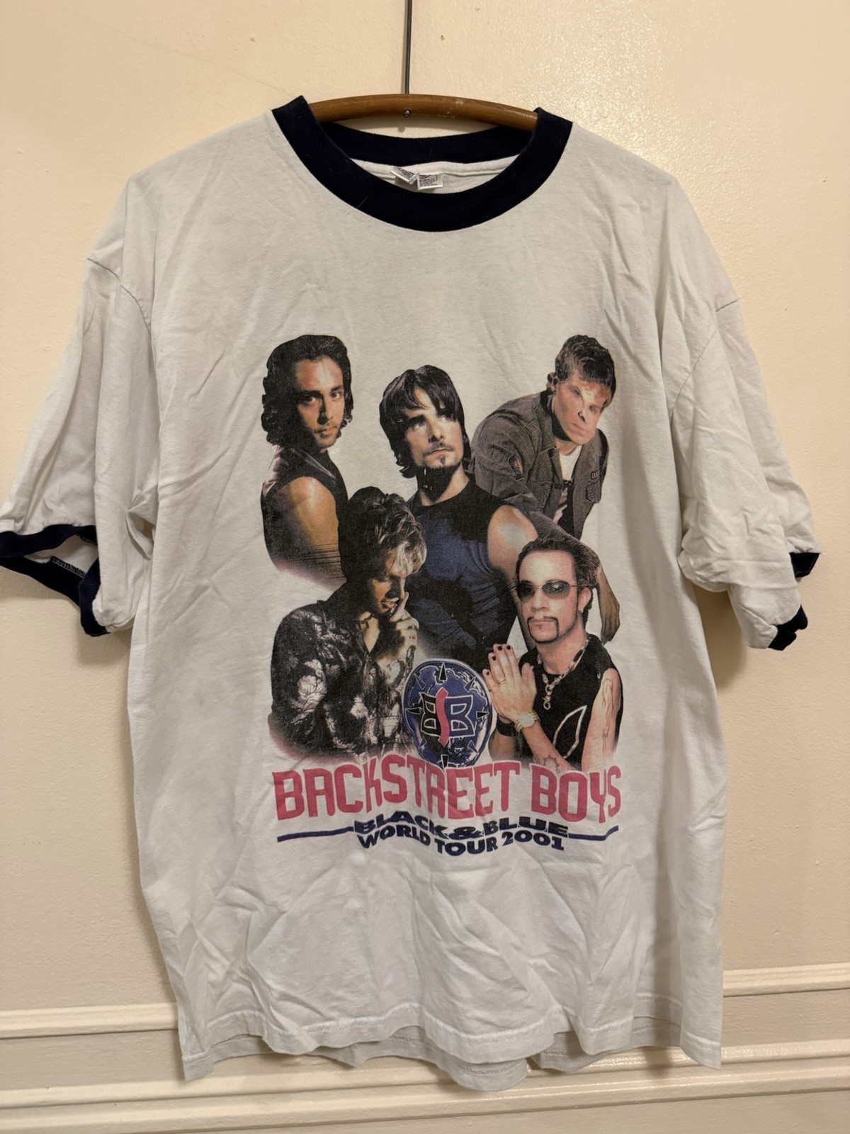 VINTAGE Backstreet Boys Black & Blue World Tour 2001 Ringer Tee XL