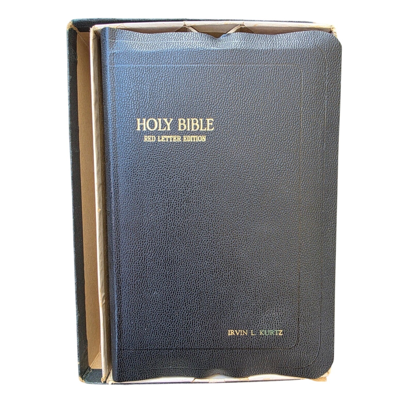 Vintage Holy Bible Red Letter Edition Black Gold Gilded Pages with Original Box
