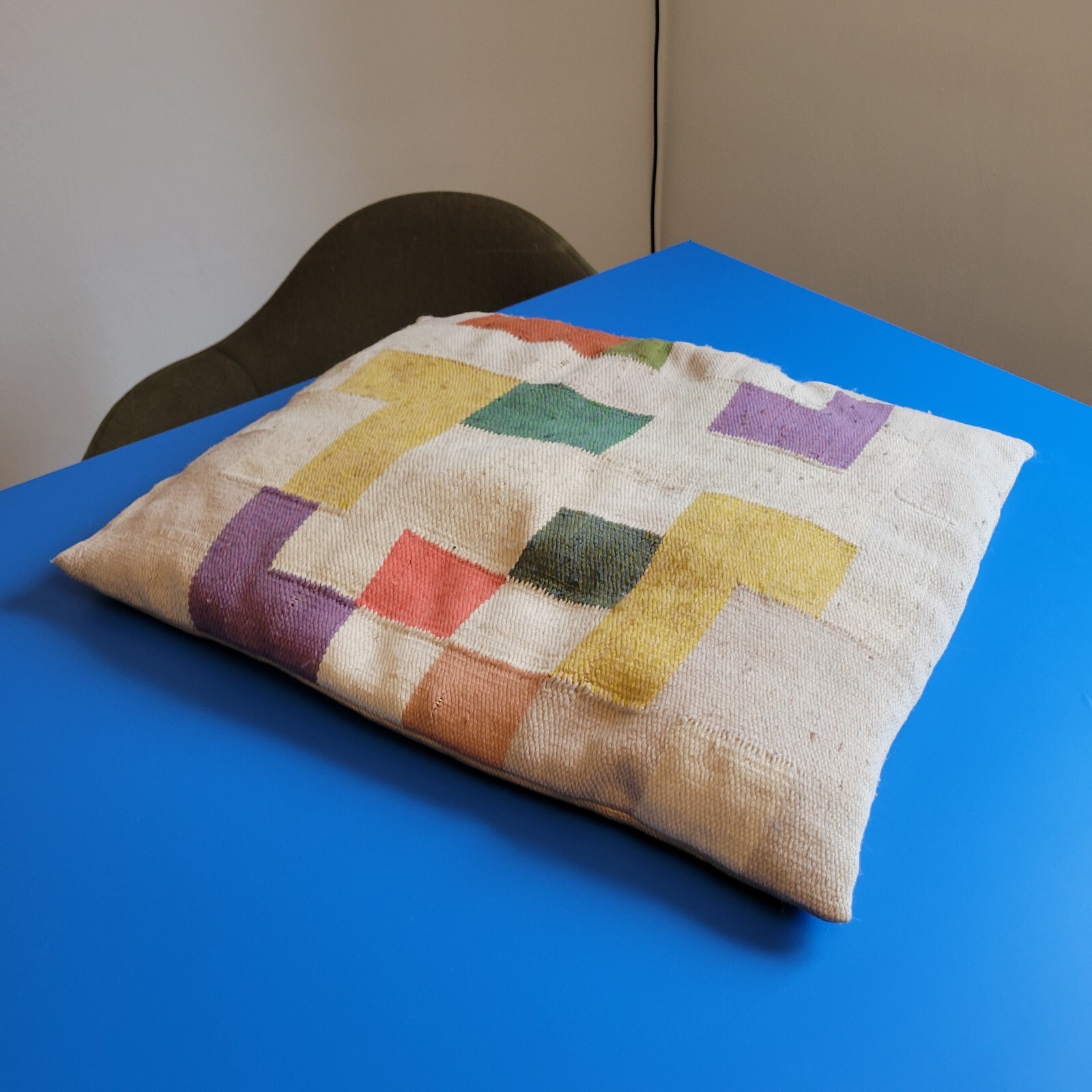 1920/30s Bauhaus Modernist Geometric Hand Embroidered Down Filled Pillow
