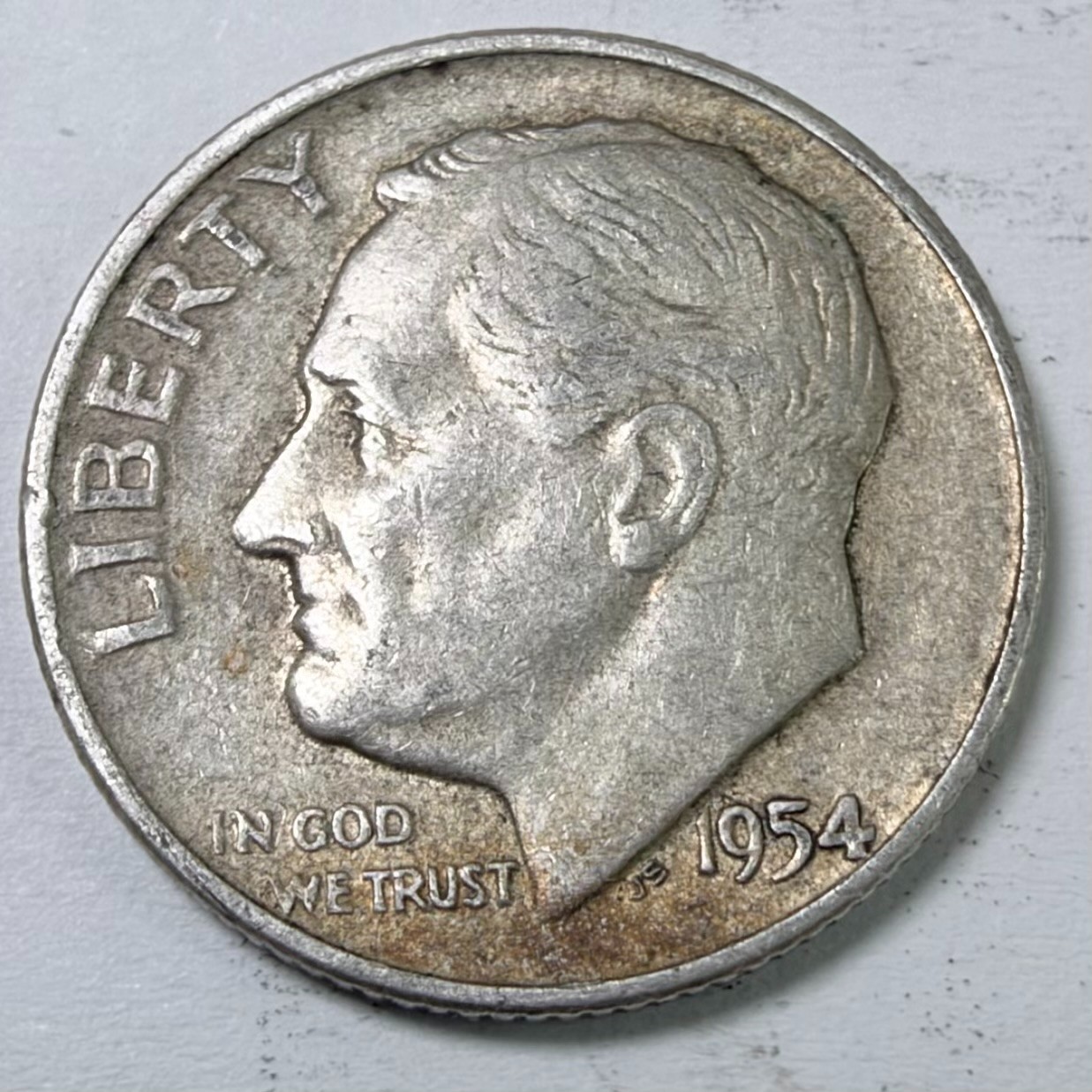 1954 D Roosevelt Silver Dime, Actual 90% Silver Coin Shown #12610 1954 D Roosevelt Silver Dime, Actual 90% Silver Coin Shown #12610