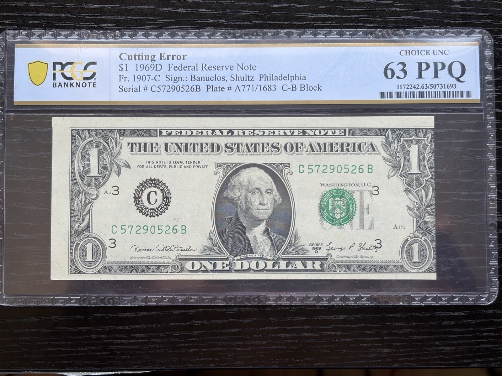 PCGS $1 1969-D Federal Reserve Note Cutting Error Choice UNC 63 PPQ PCGS $1 1969-D Federal Reserve Note Cutting Error Choice UNC 63 PPQ