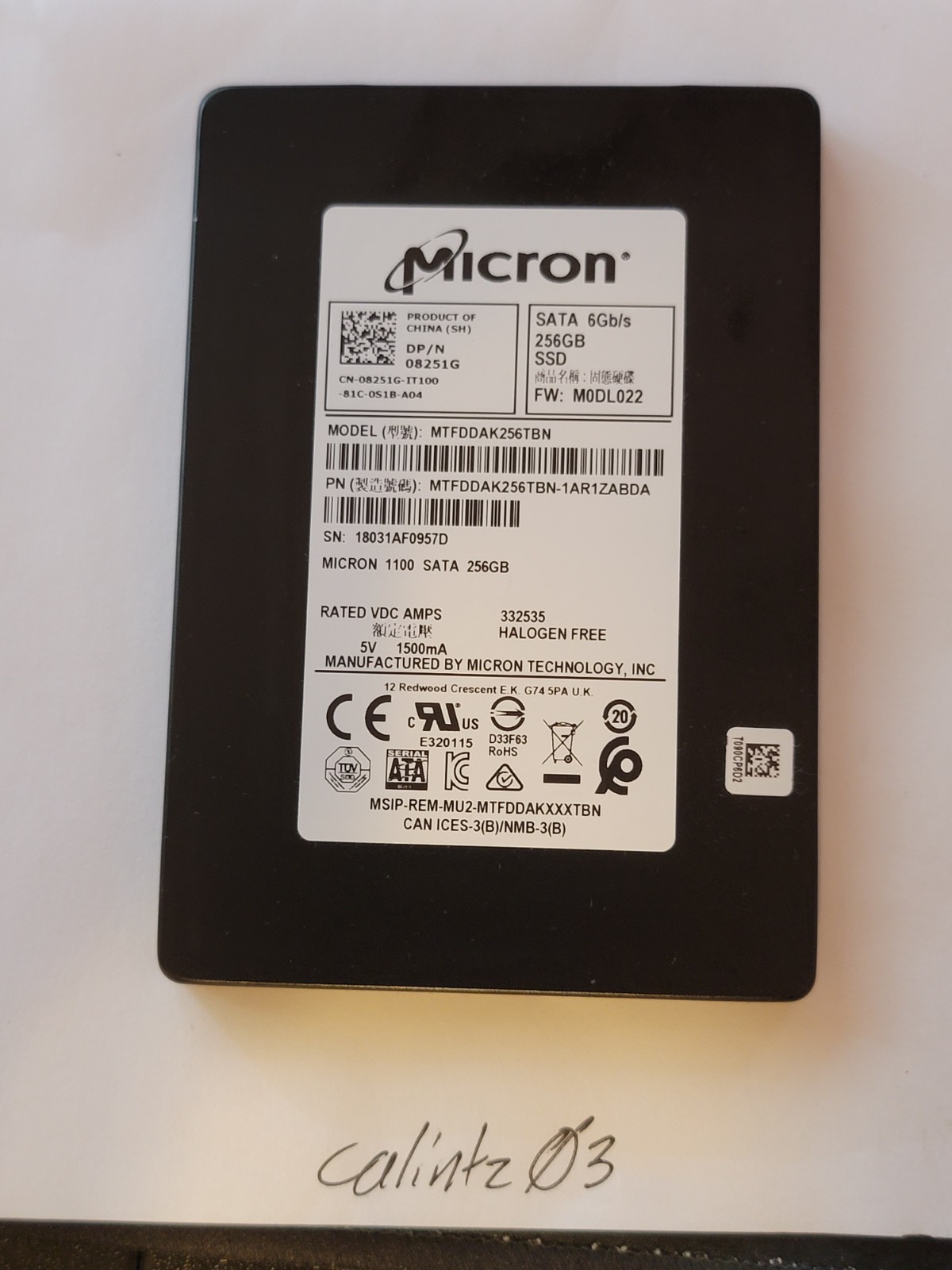 MICRON 1100 256GB SATA 6Gb/s (MTFDDAK256TBN-1AR1ZABDA) - TESTED - GOOD MICRON 1100 256GB SATA 6Gb/s (MTFDDAK256TBN-1AR1ZABDA) - TESTED - GOOD